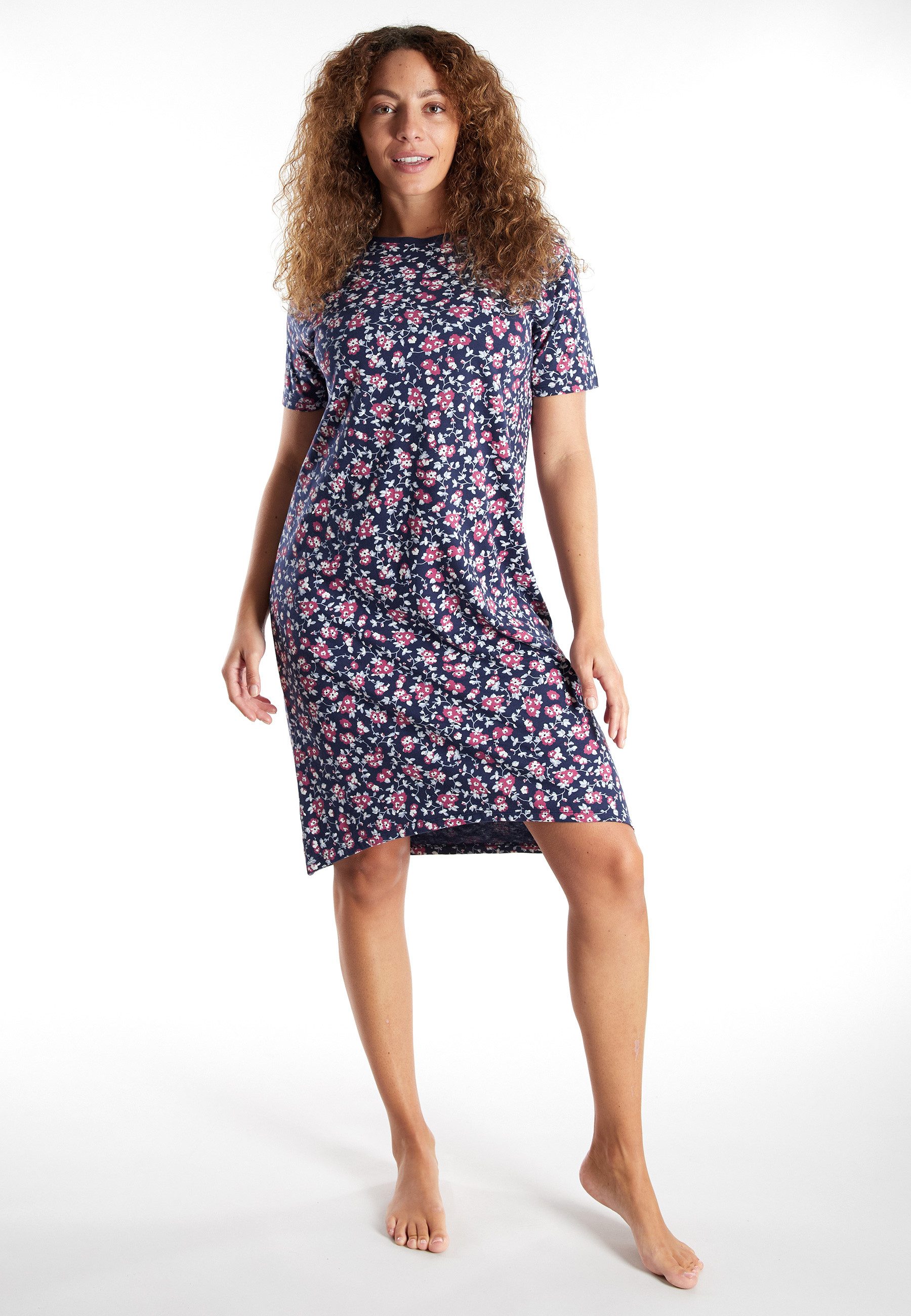 GÖTZBURG Pyjama knielang, Kurzarm, Rundhalsausschnitt, mit Motiv, Baumwolle