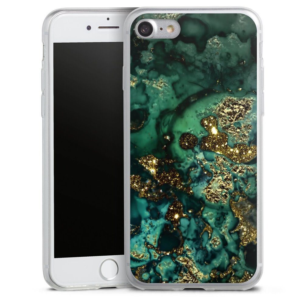 DeinDesign Handyhülle Marmor Glitzer Look Muster Cyan Glitter Marble Look, Apple iPhone 7 Slim Case Silikon Hülle Ultra Dünn Schutzhülle