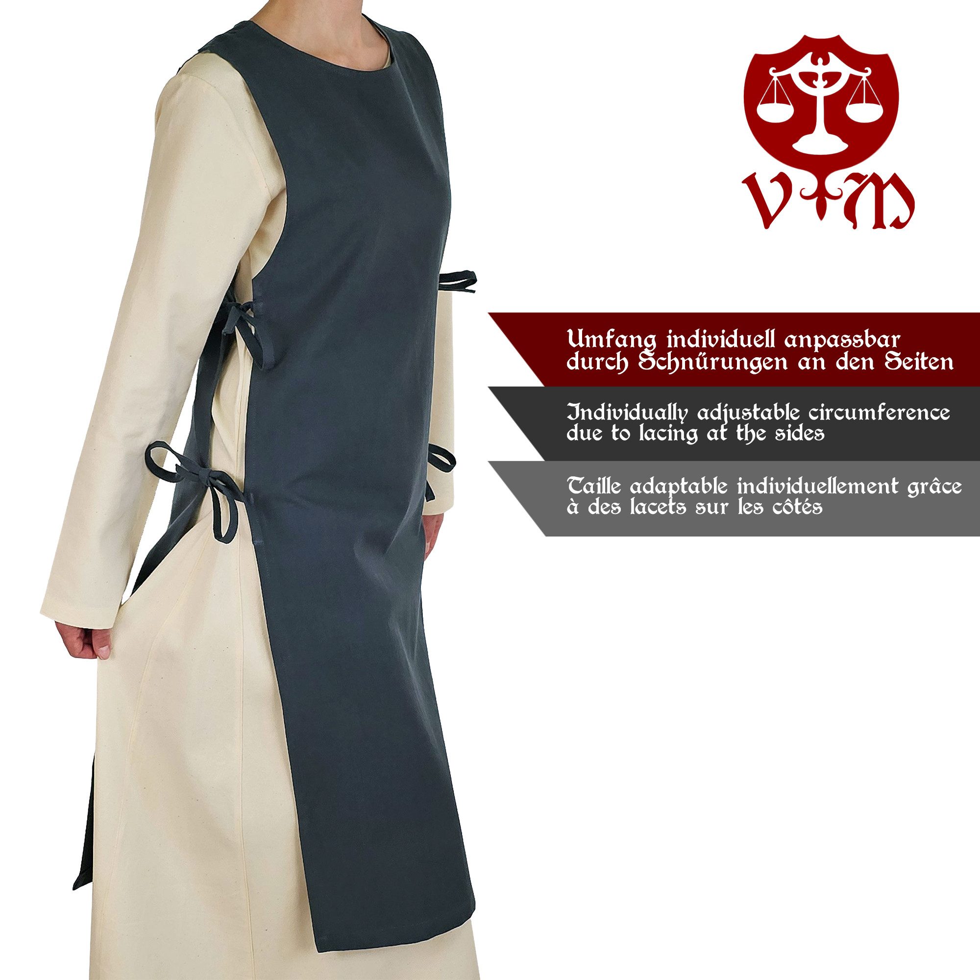 Vehi Mercatus Burgfräulein-Kostüm Klassisches Wikinger Überkleid blau "Lykke"