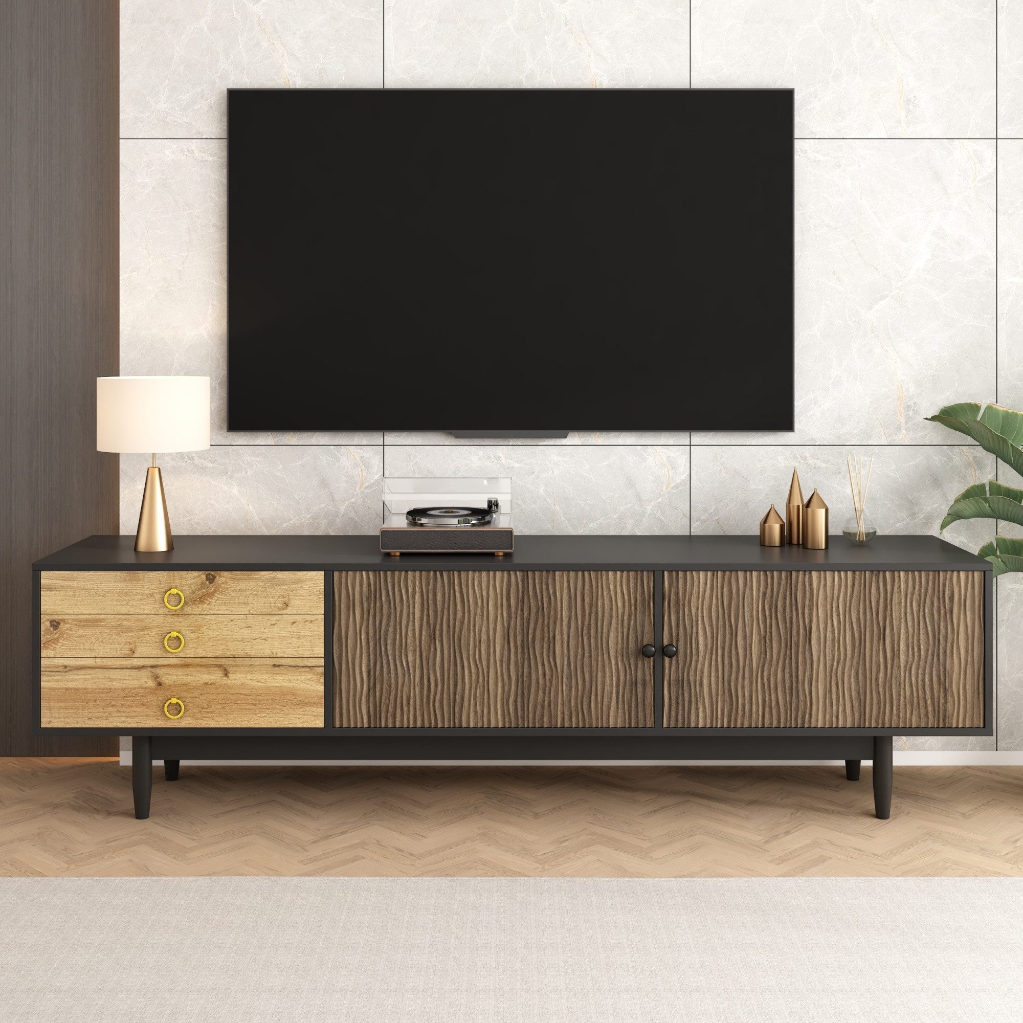 Lowboard Holz und Schwarz