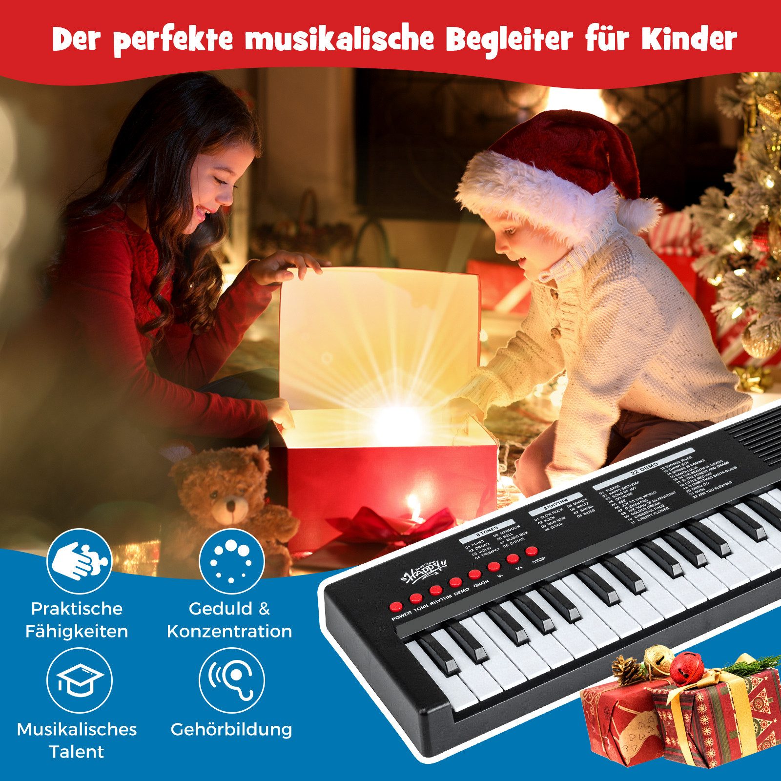 COSTWAY Home-Keyboard (1-St), Kinder Klavier Keyboard, 37 Tasten E-Piano, tragbar