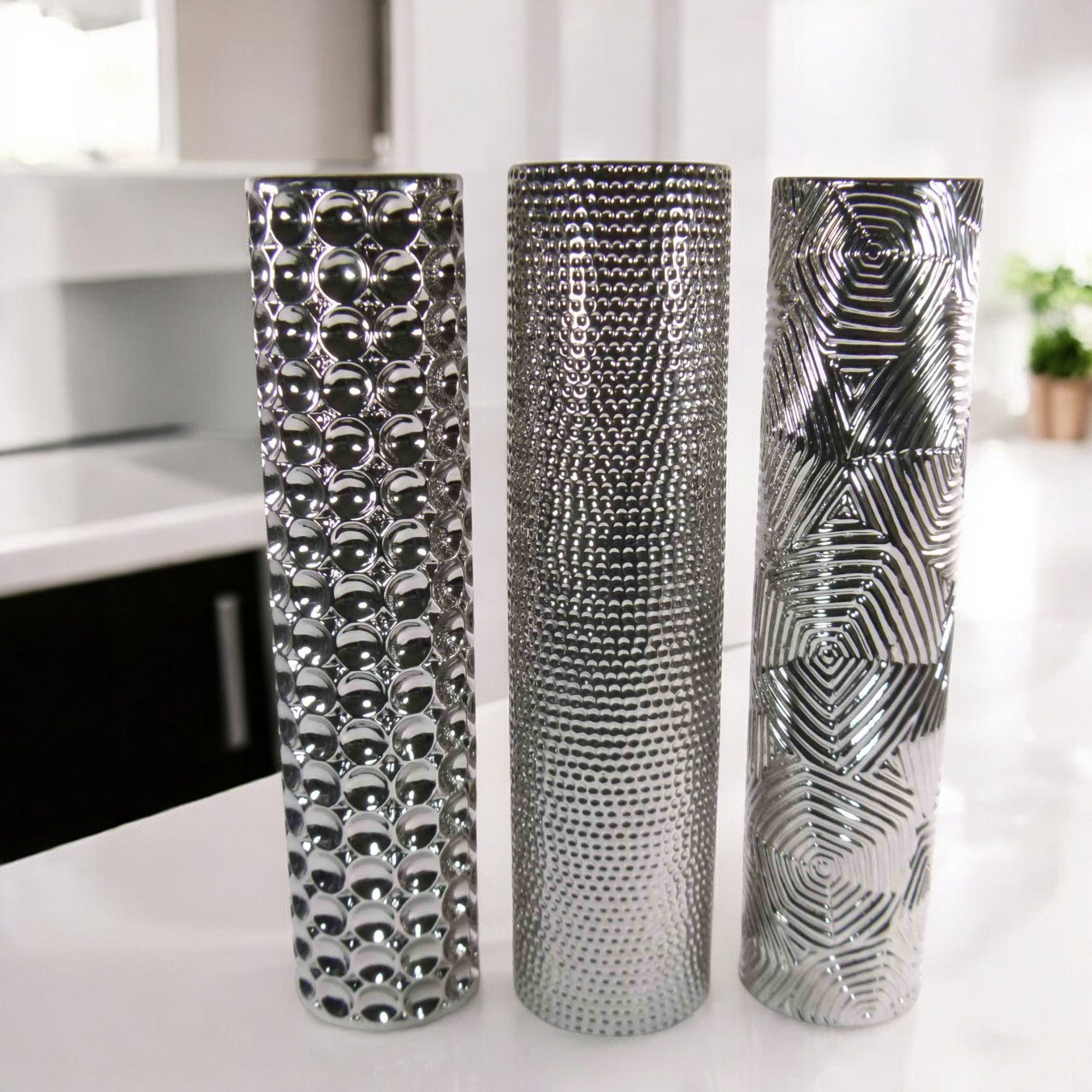 GlasArt Dekovase Schöne Deko-Vase Keramik Silber günstig online kaufen