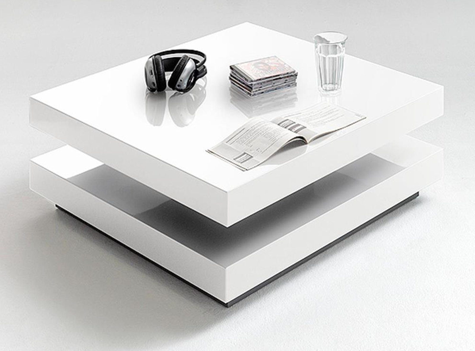 MCA furniture Couchtisch Hugo (Wohnzimmertisch quadratisch, 75x75 cm), weiß  Hochglanz, Tisch schwenkbar, Praktische Schwenkfunktion, optimal, wenn mehr  Stellfläche gebraucht wird