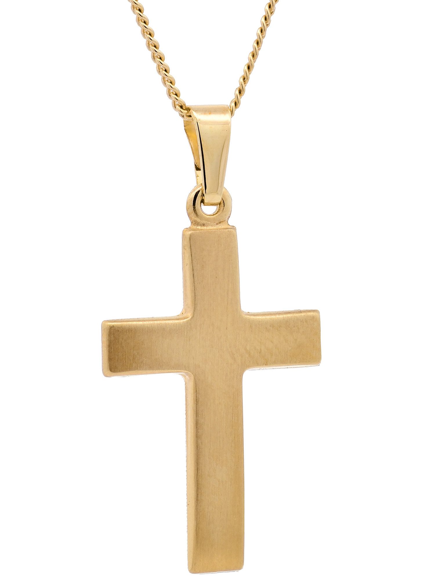 Kreuzanhänger Gold Anhänger Kreuz mit Goldkette massiv 585 - 14 Karat Gold 36 cm