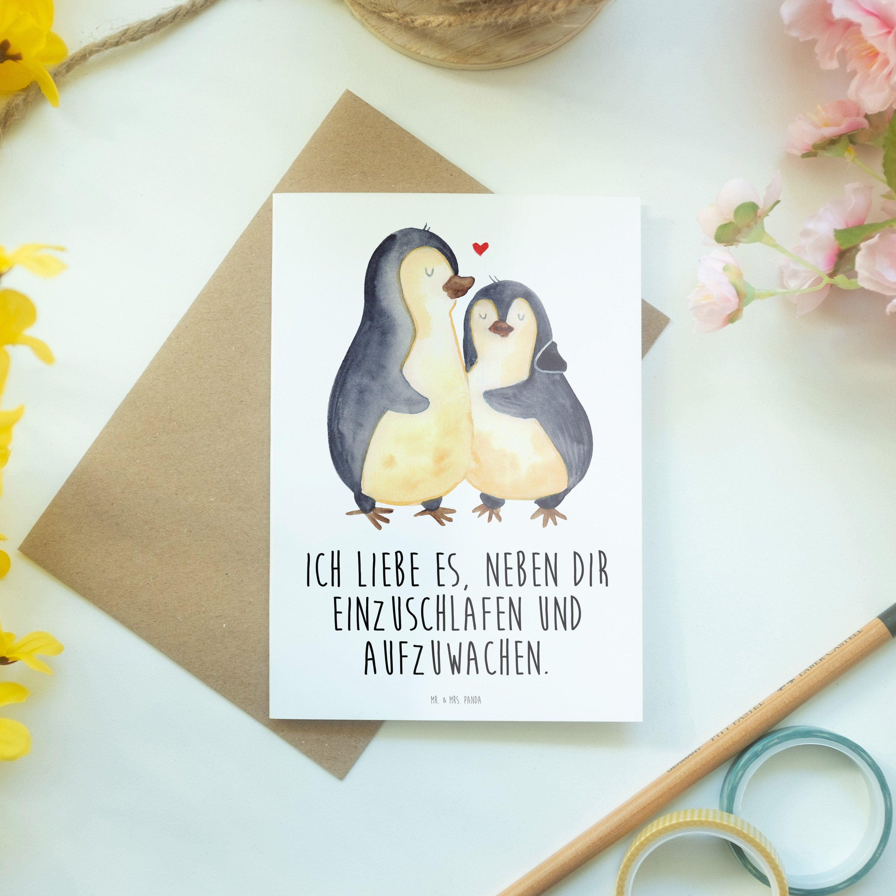 Einschlafen Glückwunschkarte, - Mrs. & Geschenk, Ge - Mr. Pinguine Grußkarte Ehemann, Panda Weiß