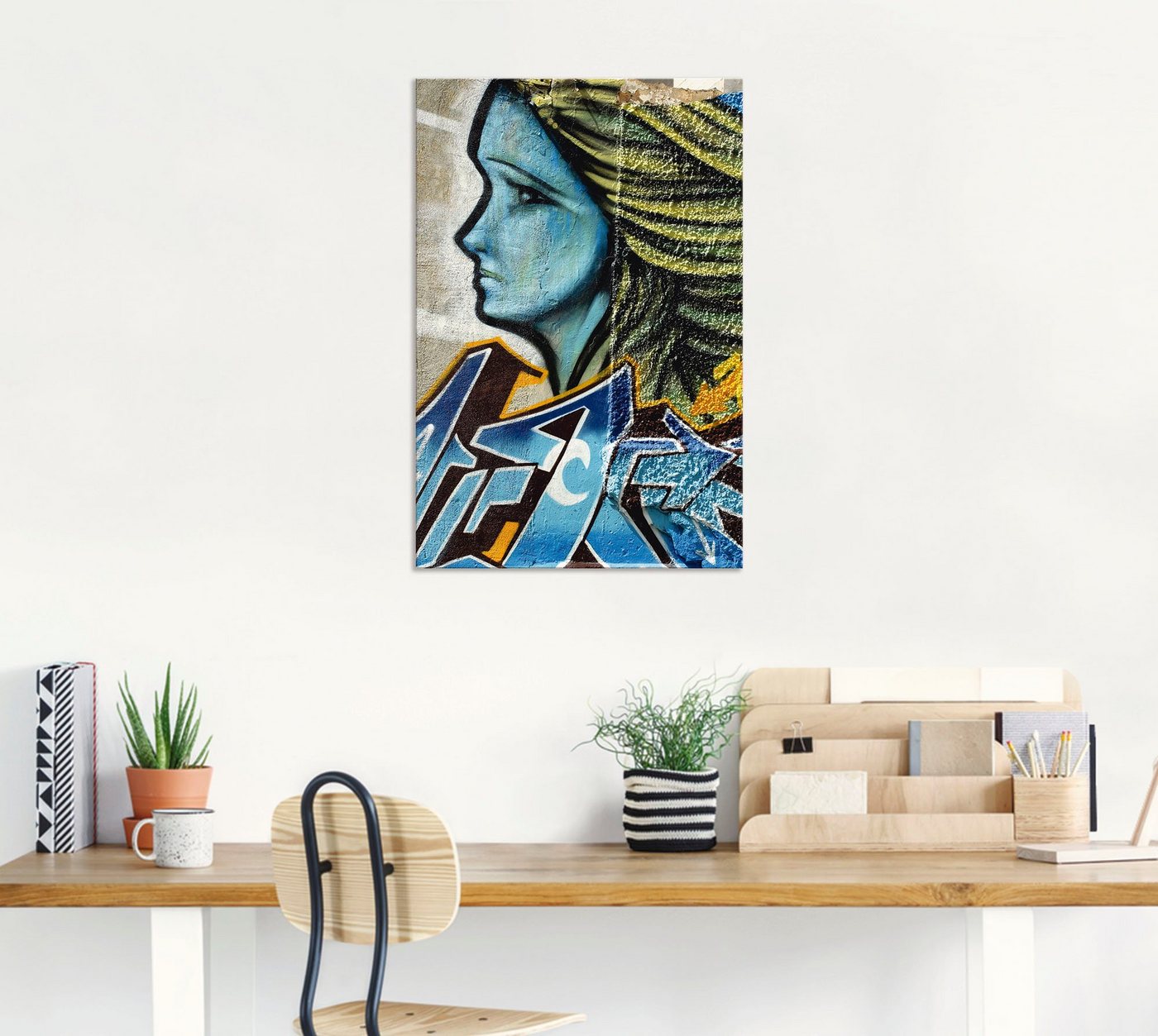 Artland Wandbild »Graffiti - Frau in Blau«, klassische Fantasie (1 Stück), in vielen Größen & Produktarten - Alubild / Outdoorbild für den Außenbereich, Leinwandbild, Poster, Wandaufkleber / Wandtattoo auch für Badezimmer geeignet-HomeTrends