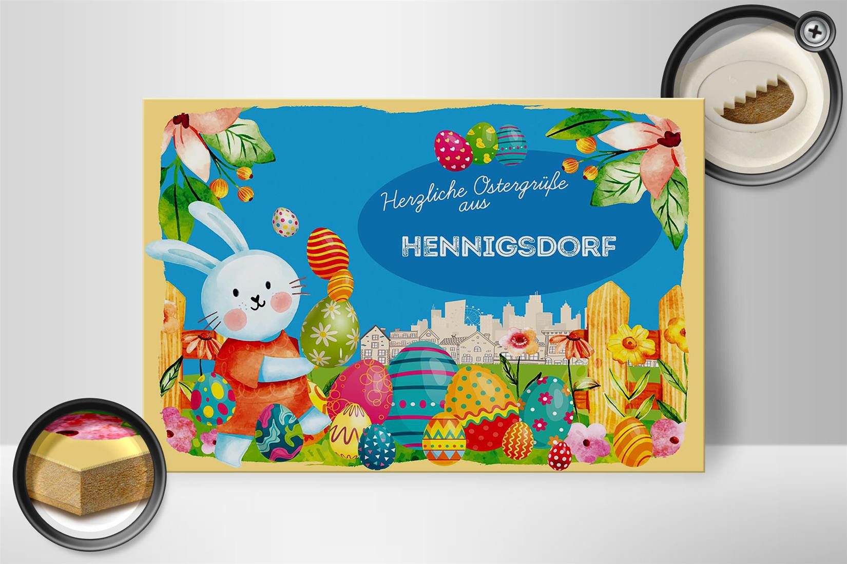 Femer GmbH Holzbild Ostern Ostergrüße 30x20cm HENNIGSDORF Deko, Feste und Feiertage (1 St), Glatte Holzfaserplatte (MDF), vorn beschichtet