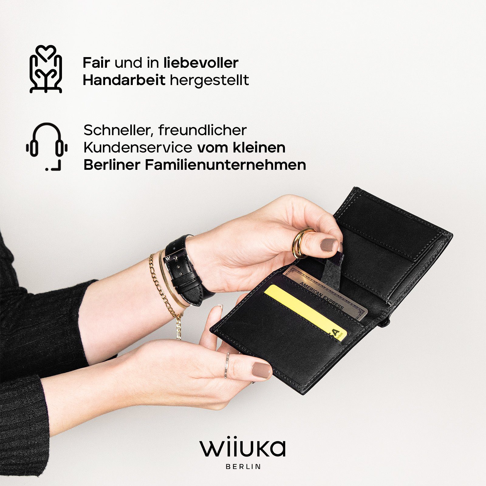 ohne Handgefertigt Brieftasche wiiuka - Geldbörse Herren, für Qualität Leder, Schwarz Echt moneii Portemonnaie Münzfach Premium