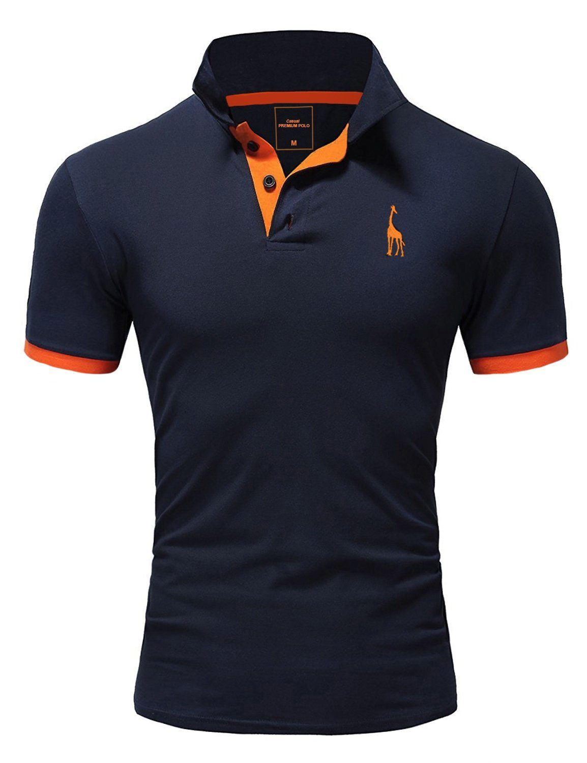 REPUBLIX Poloshirt JOSEPH Herren Basic Kurzarm Kontrast Polo Hemd Navyblau/Orange