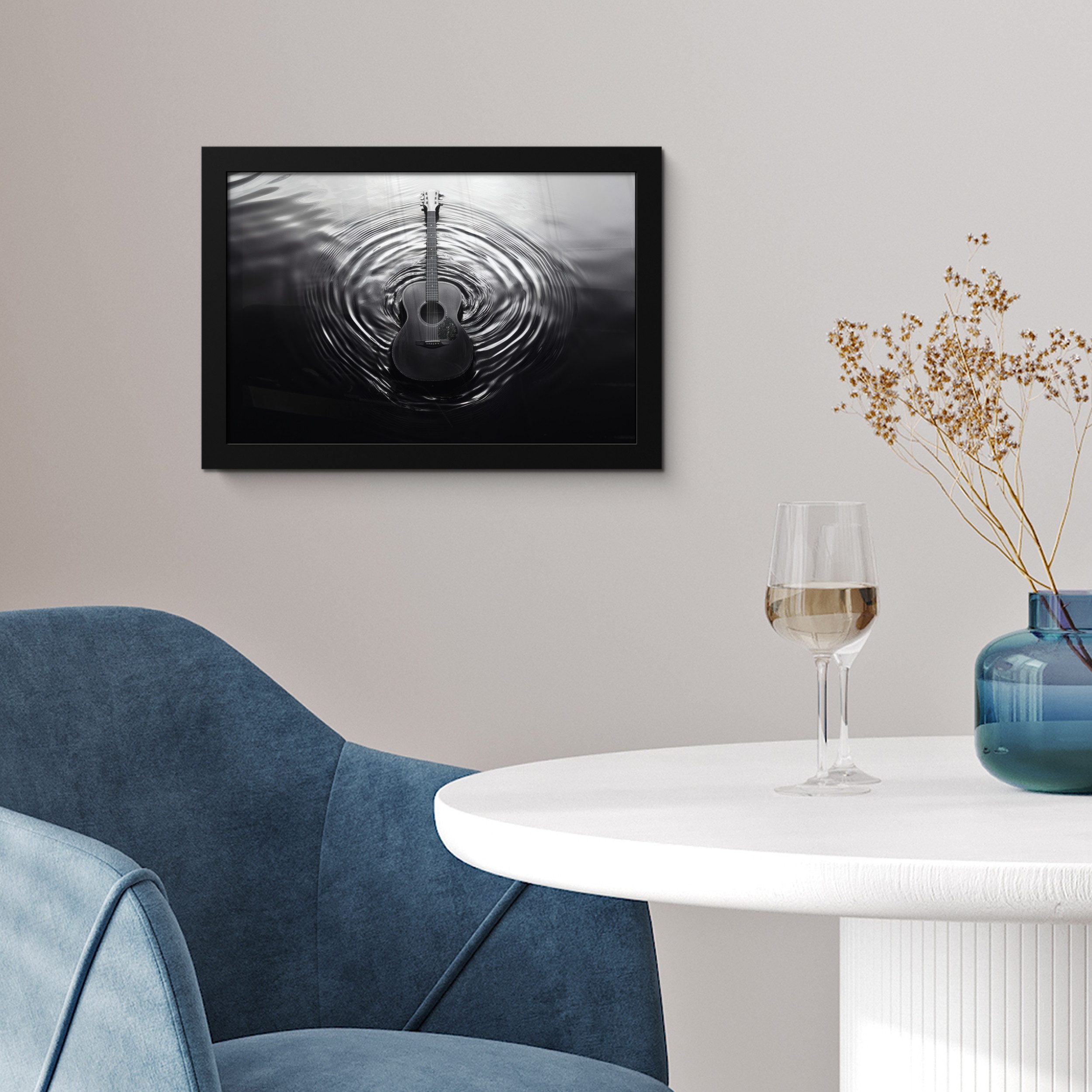 MuchoWow Poster Gitarre - Holz - Wasser, (1 St), Wandbilder, Deko Wohnzimmer Schlafzimmer, 30x20 cm