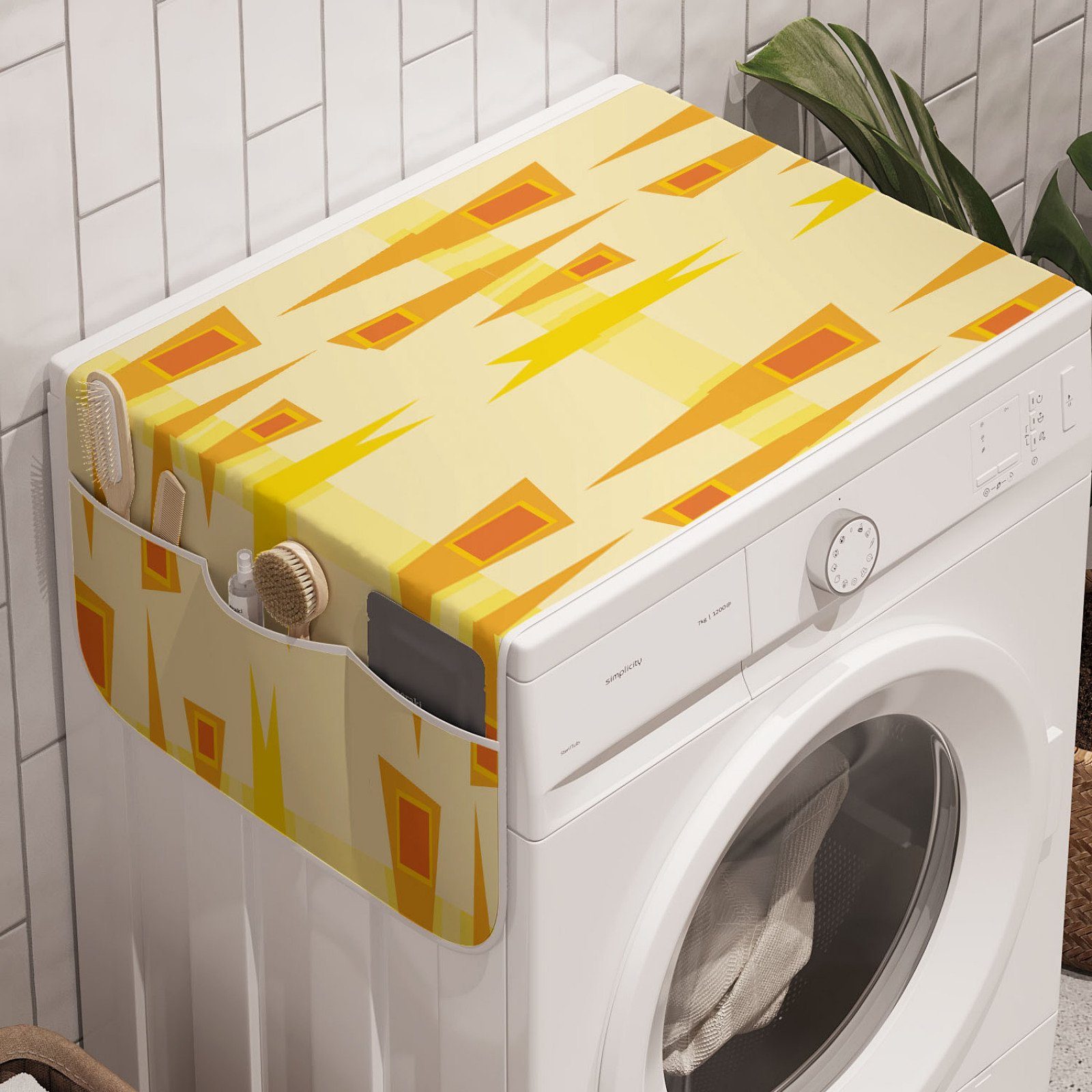 Abakuhaus Badorganizer Anti-Rutsch-Stoffabdeckung für Waschmaschine und Trockner, Burnt orange Geometrischer Sommer Forms