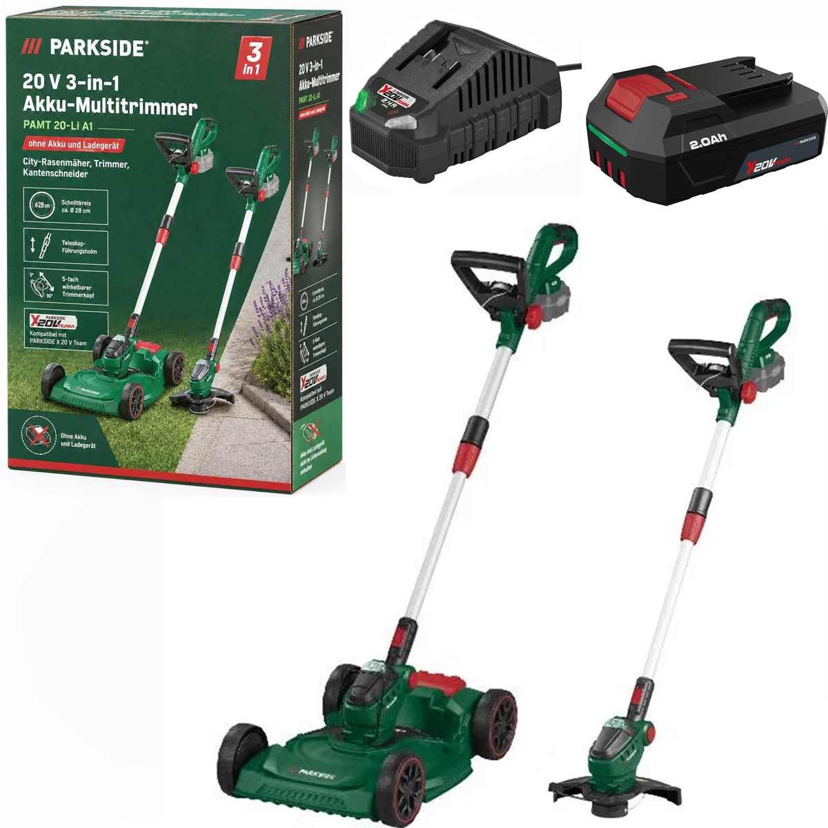 Parkside Akku-Rasentrimmer 20 V 3in1-Akku -Multi Rasentrimmer PAMT 20-Li, Akku 2 Ah / Ladegerät