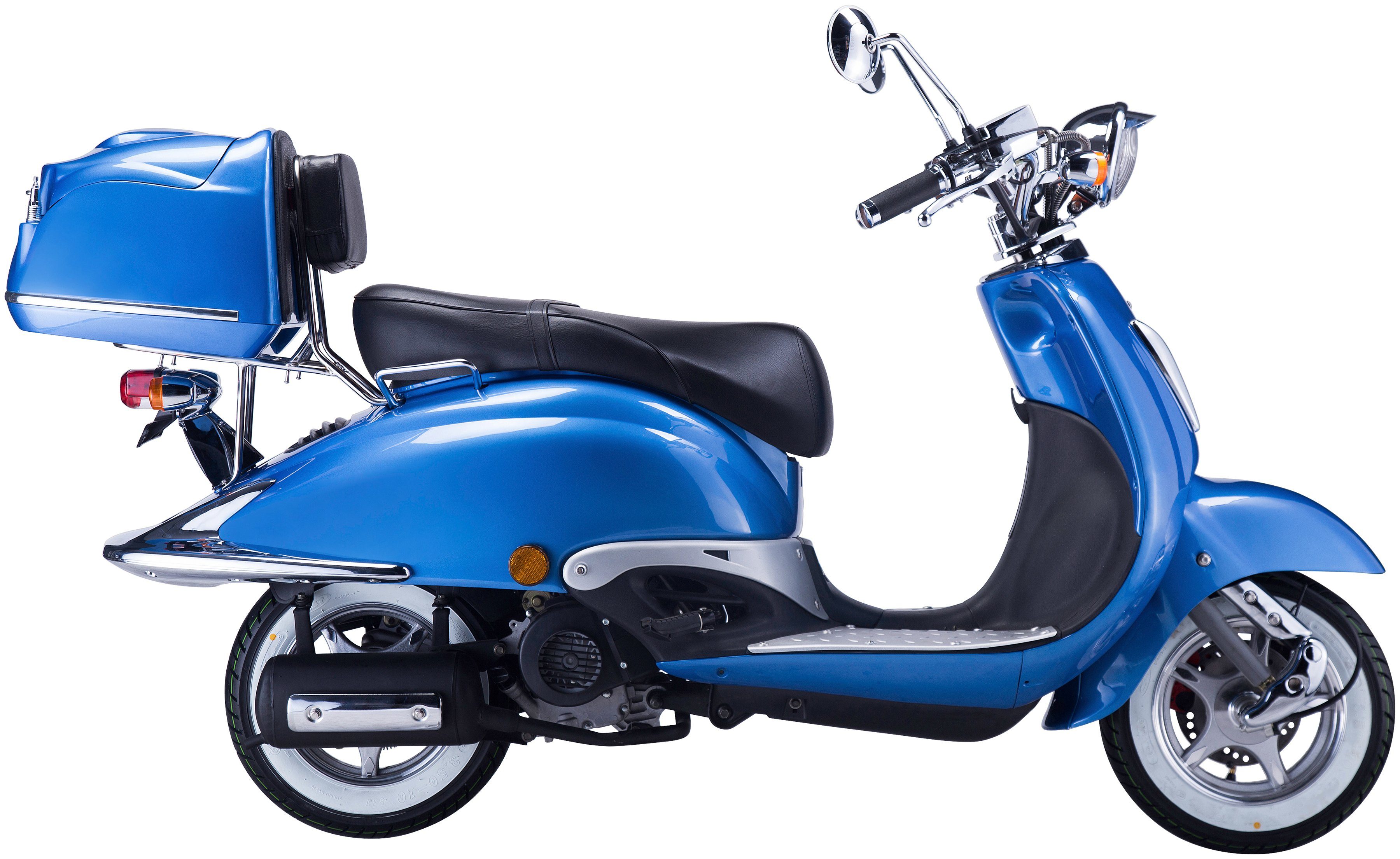 GT UNION Motorroller Strada, 125 Euro 5, ccm, blau mit km/h, (Set), Topcase 85