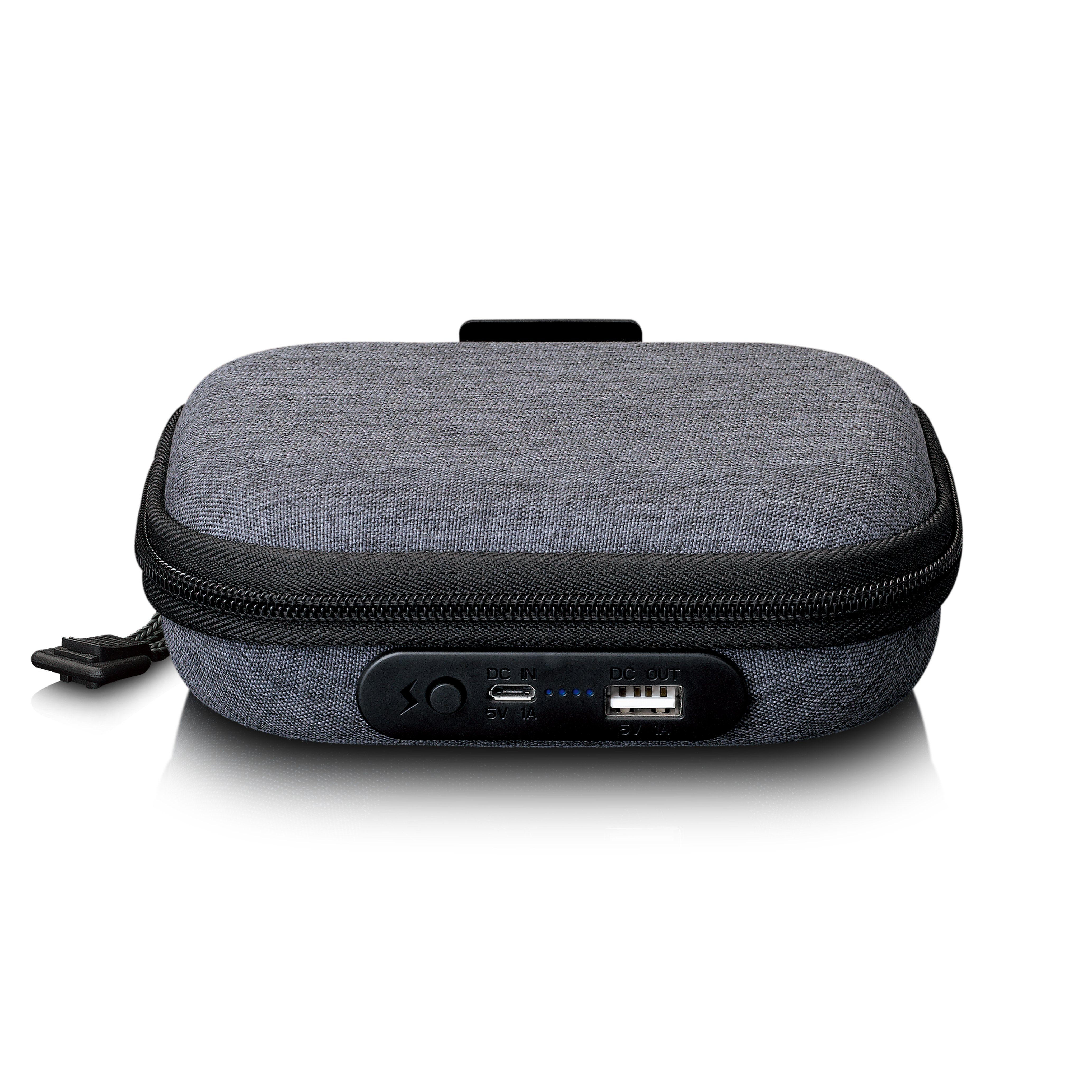 Lenco PBC-20GY Powerbank 2200 mAh (5 V DC V, 1 St), Powerbank mit Tasche für Musikplayer & integrierten Micro-USB-Kabel