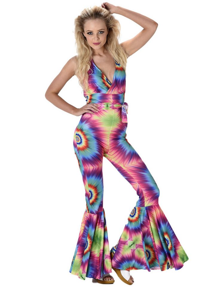 REDSUN Kostüm 70er-Jahre Batik-Jumpsuit Damenkostüm bunt