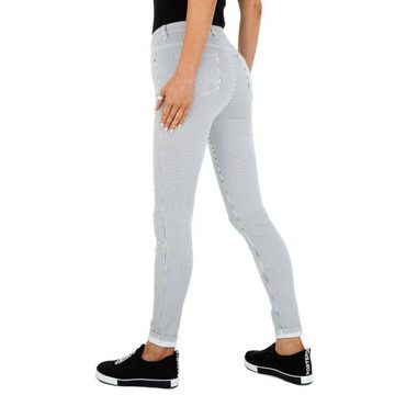 Ital-Design Röhrenhose Damen Freizeit Gestreift Stretch Skinny-Hose in Weiß