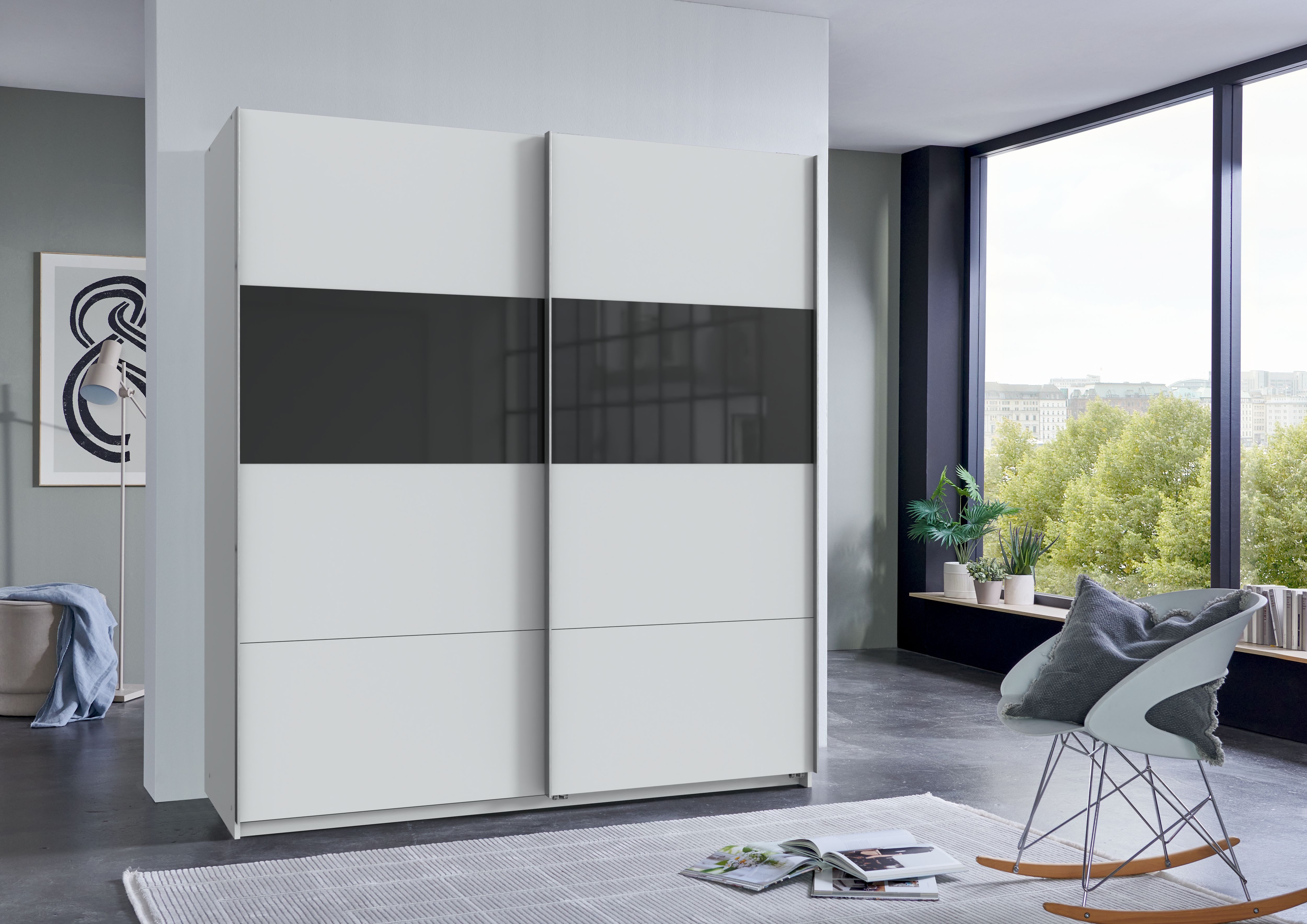Wimex Schwebetürenschrank Bramfeld Kleiderschrank mit Glaselementen und zusätzlichen Einlegeböden