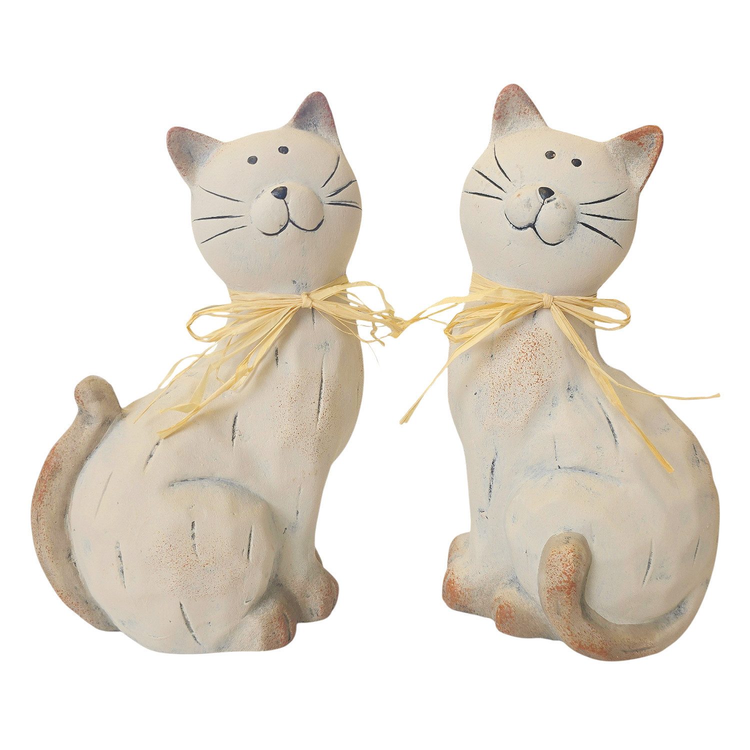Macosa Home Dekofigur Katze Creme Champagner Keramik 20 cm Figur Dekokatze (2 St., moderne Dekoration & Geschenkidee), Tierfigur Wohnaccessoire für Regal, Tisch, Sideboard
