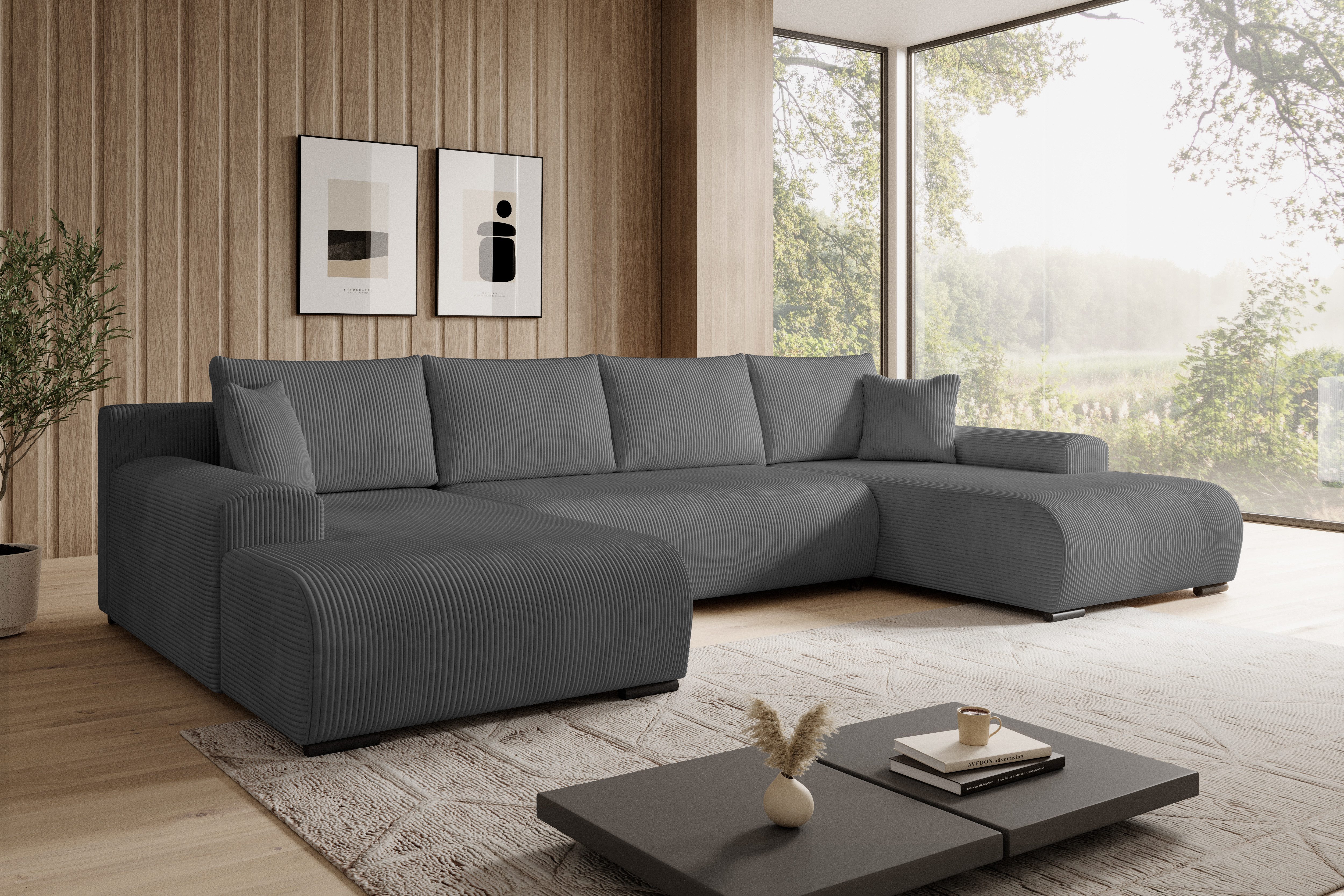 storez24 Ecksofa Nelly U, mit Bettkasten und Schlaffunktion, Cordstoff, U-Form, bequem, Eckcouch