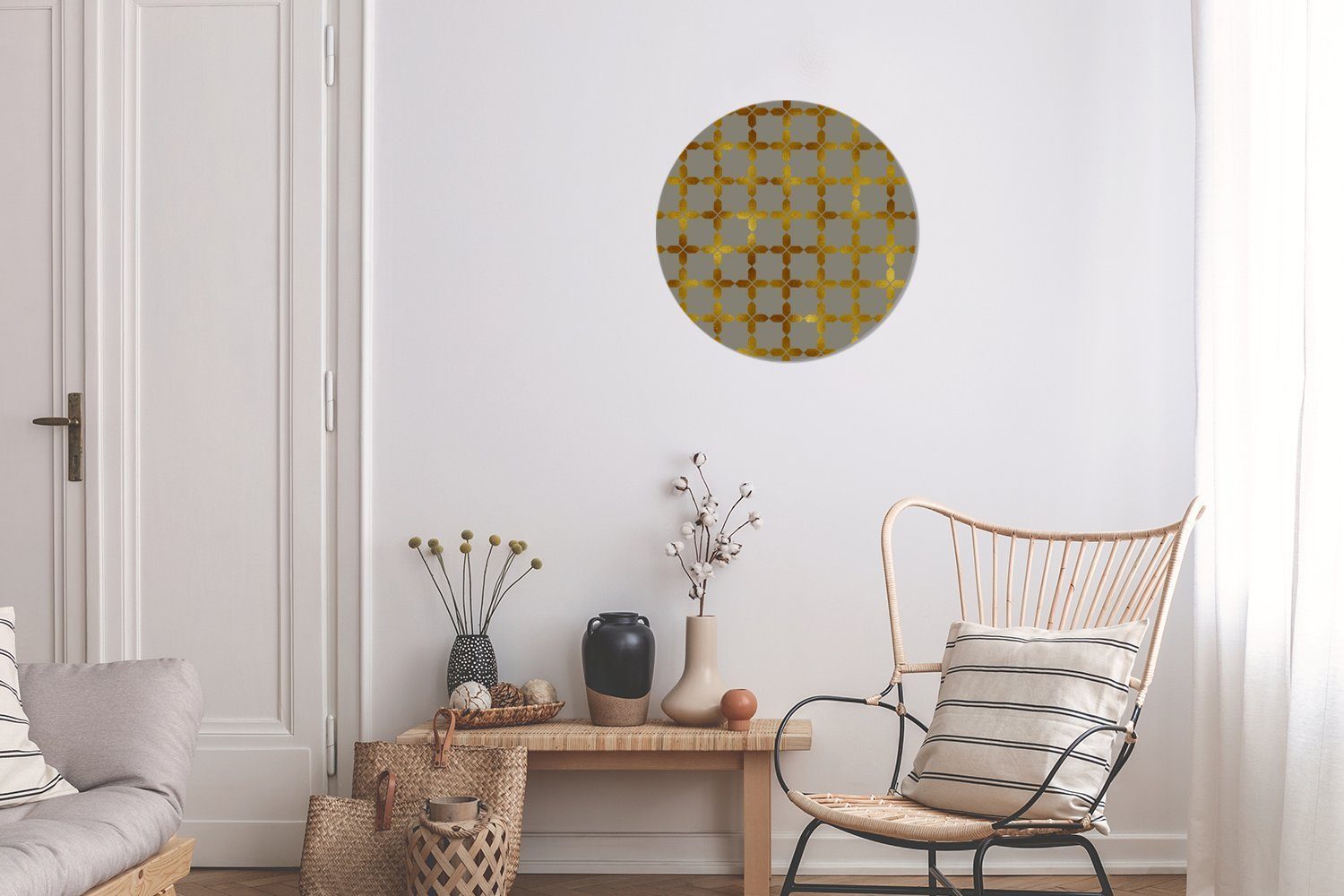 Rundes Gemälde Gold, (1 - Grau cm Kreis St), Muster Wohnzimmer, MuchoWow - Wanddekoration 30x30 Forex, Wandbild, - Luxus