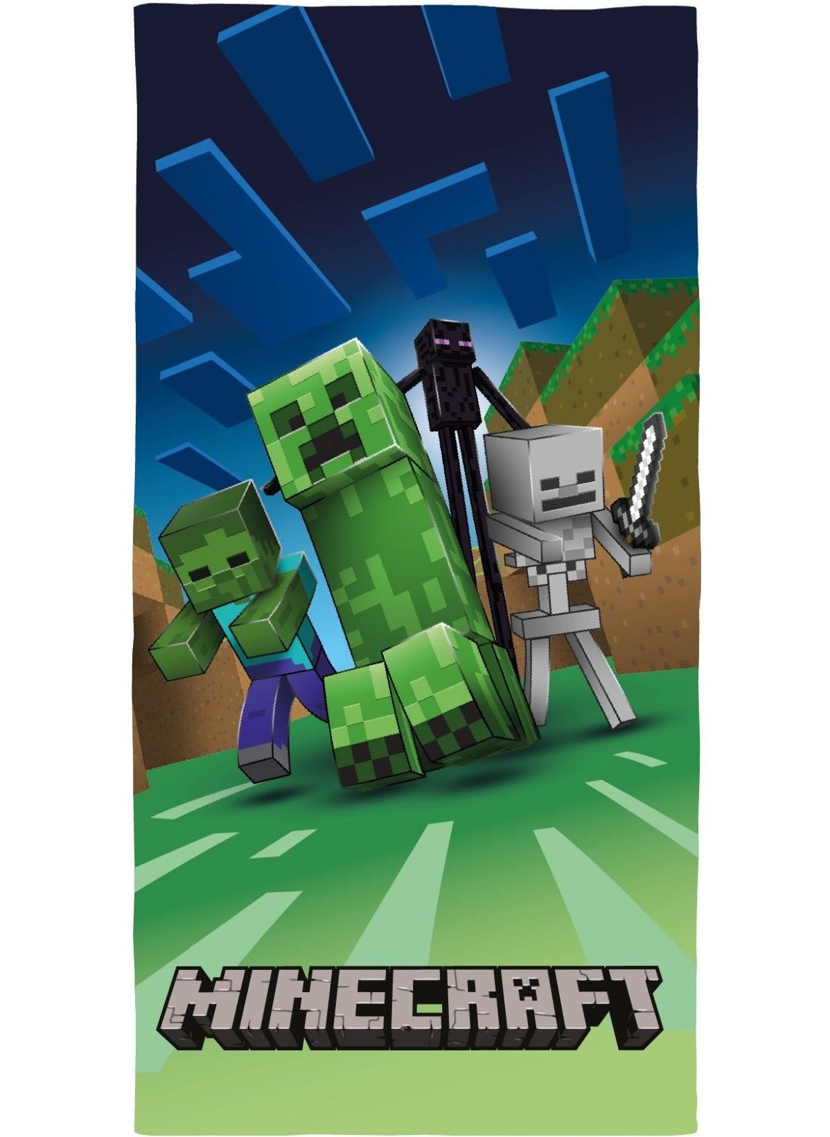 Familando Strandtücher Minecraft "Creeps" 70 x 140 cm aus 100% Baumwolle, Frottee, mit Schriftzug, Enderman, Creeper und Zombies