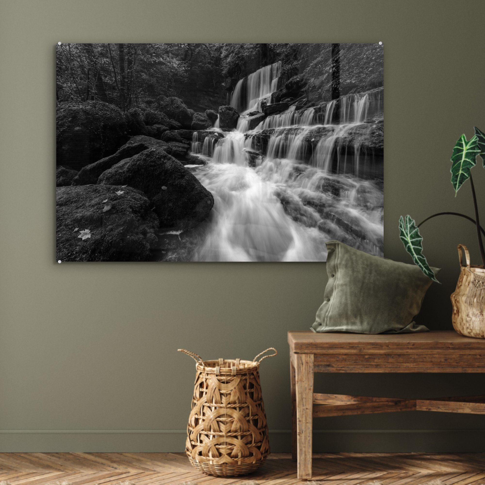 MuchoWow Acrylglasbild Schwarz - Acrylglasbilder & St), Wohnzimmer (1 - Frankreich Wasserfall, - Schlafzimmer Weiß