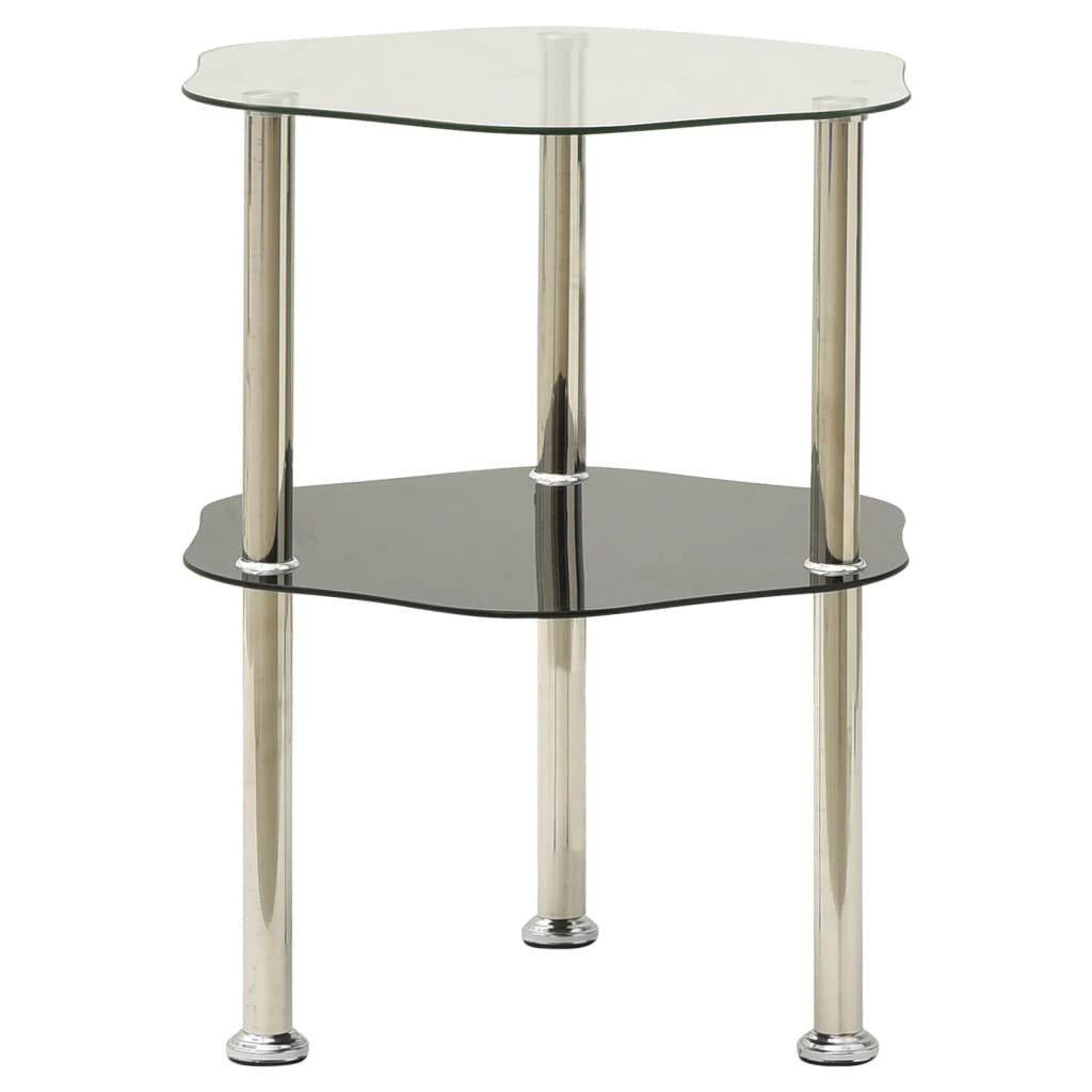furnicato Couchtisch Beistelltisch mit 2 Ablagen Transparent 38x38x50 cm Hartglas (1-St), Stabiler Couchtisch mit Edelstahlrohren und sechseckigem Design