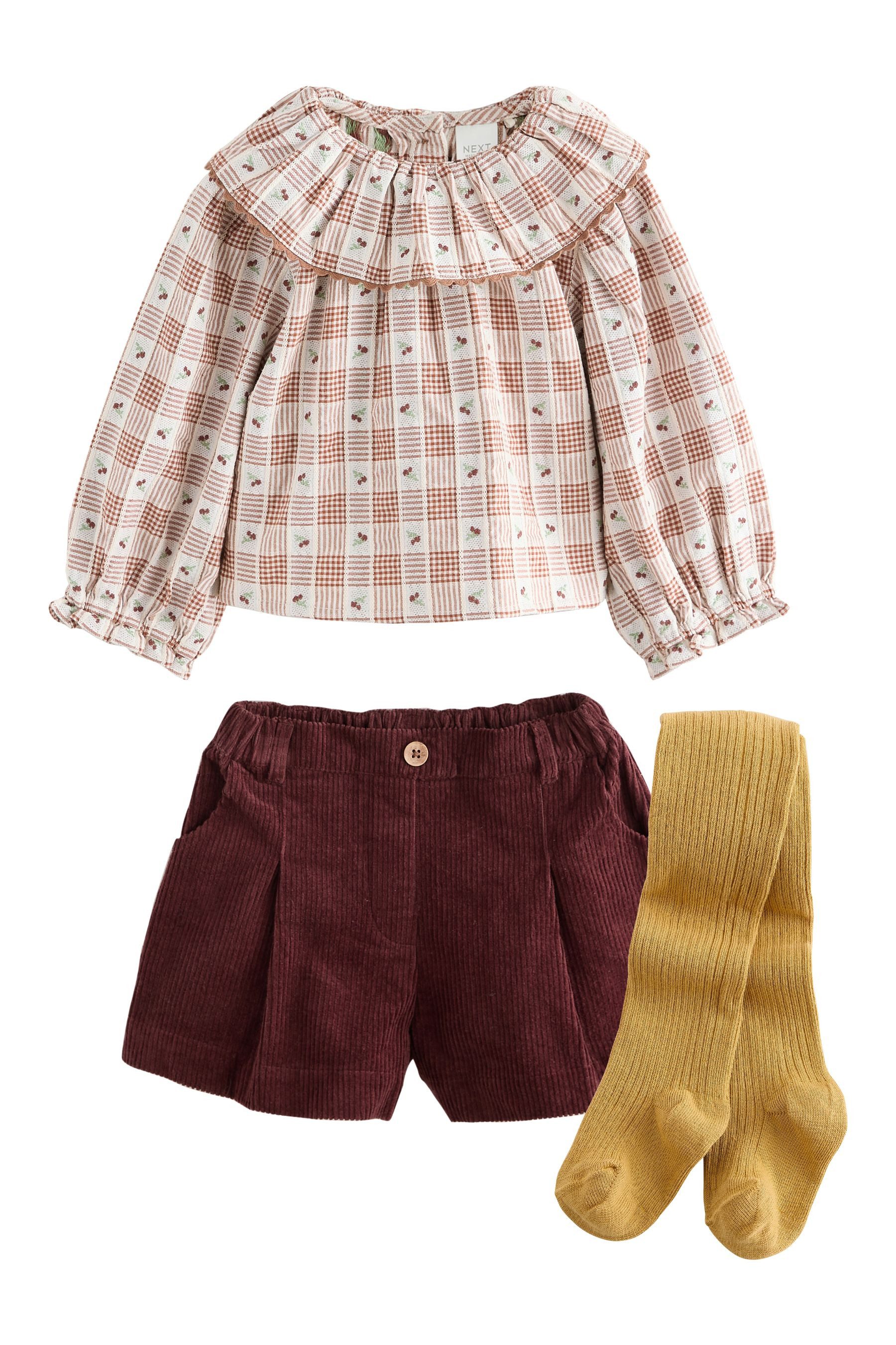 Next Shirt & Shorts Shorts, Bluse und Strumpfhose, 3-teiliges Set (3-tlg)