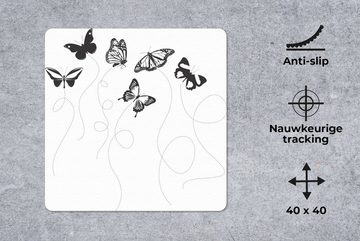 MuchoWow Gaming Mauspad Eine schwarz-weiße Illustration von Schmetterlingen (1-St), Mousepad mit Rutschfester Unterseite, Gaming, 40x40 cm, XXL, Großes