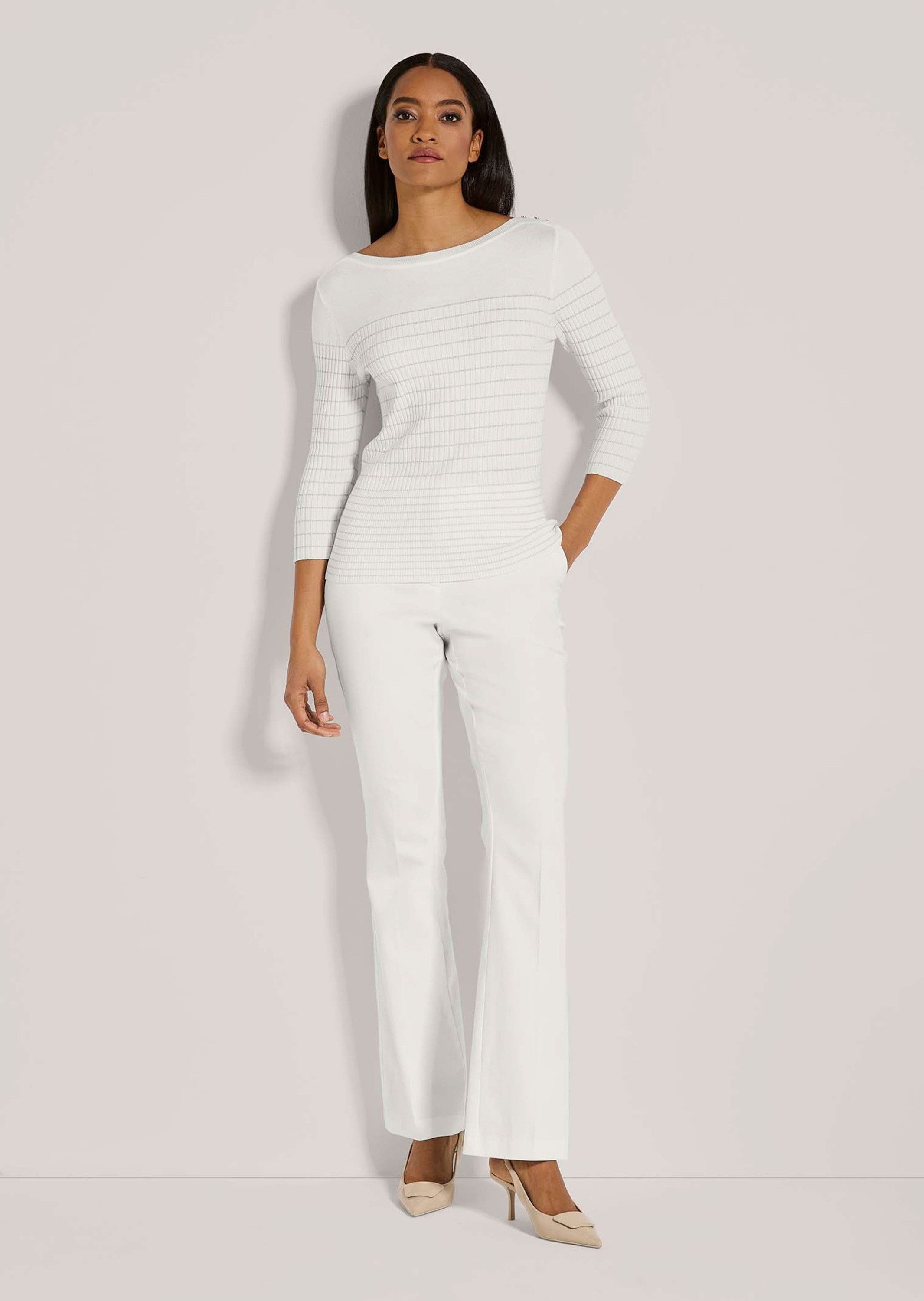 MADELEINE Strickpullover Modischer Pullover mit Glanz, Halbarm Streifenmuster und U-Boot-Ausschnitt für trendige Optik