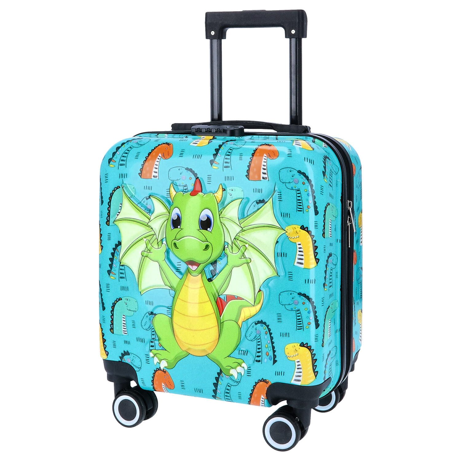 TheTrueC Koffer TheTrueC Kindertrolley 4 Rollen Dino grün