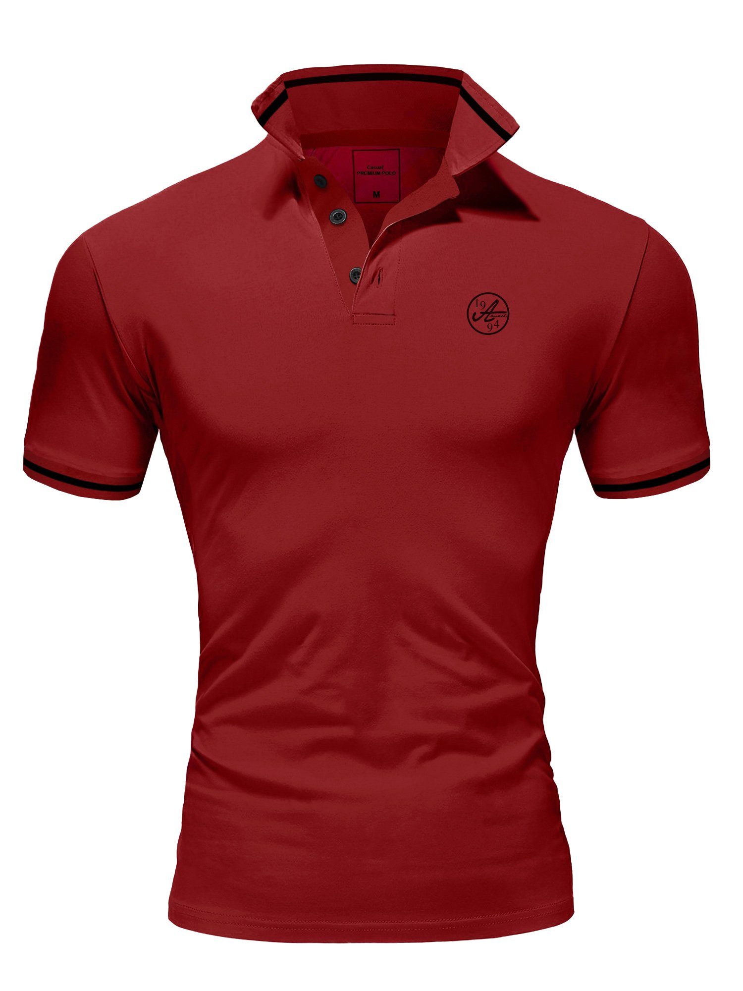 Herren Polohemd Stickerei Kontrast Poloshirt Kurzarm MACON T-Shirt Basic Bordeaux/Schwarz Amaci&Sons