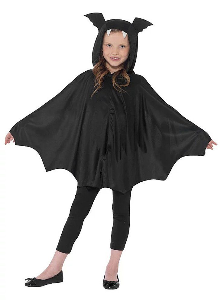 Smiffys Umhang Fledermaus Cape - Karneval Faschingskostüm Kinder, Einfacher Kapuzenumhang für kleine Vampire
