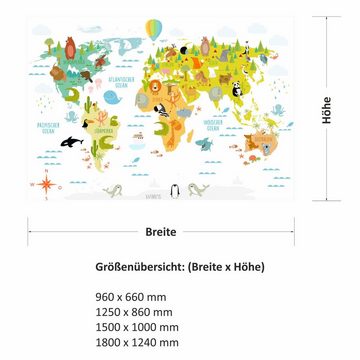nikima Wandtattoo 173 Weltkarte mit Tieren (PVC-Folie), In 4 vers. Größen