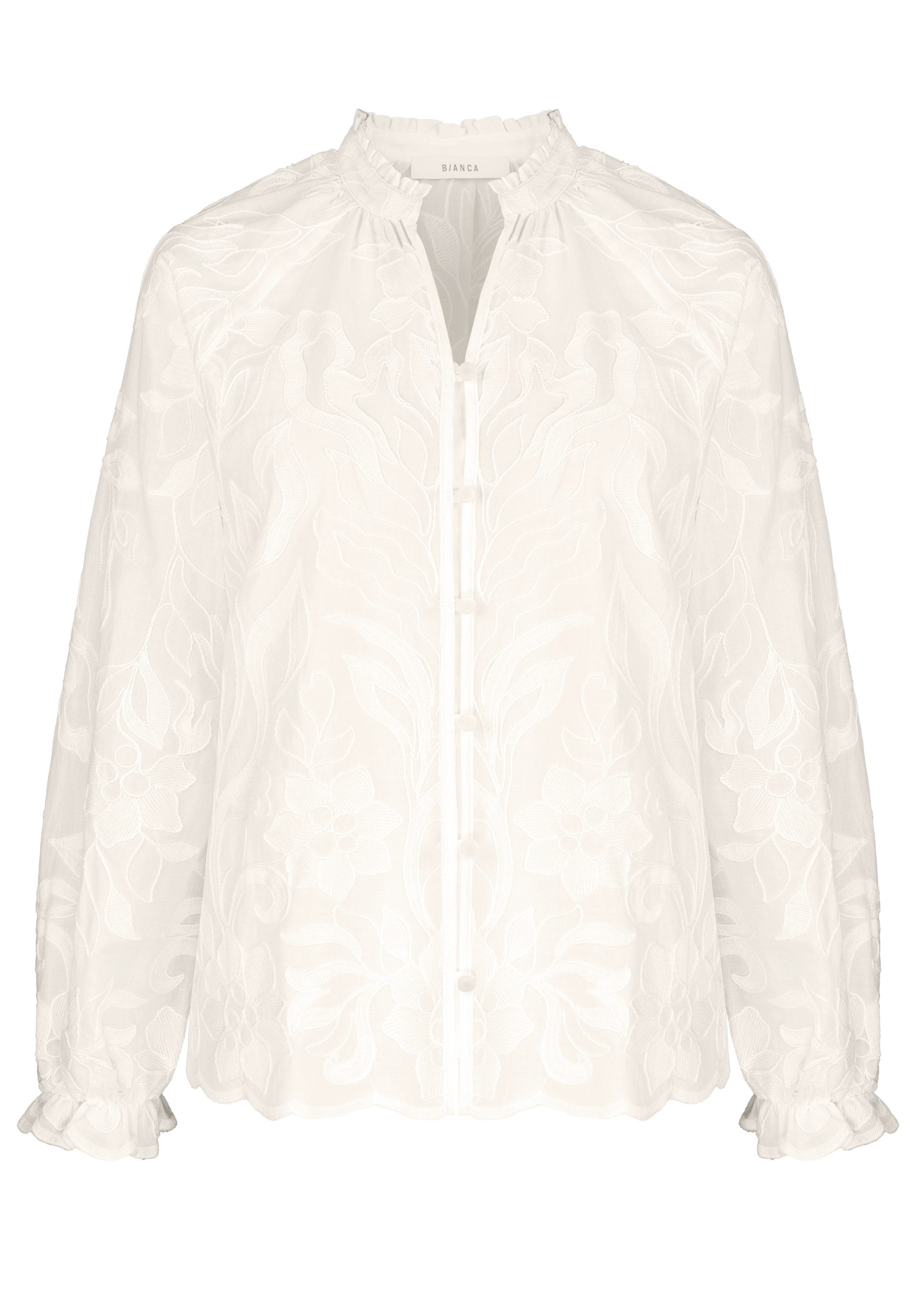 bianca Langarmbluse RANA mit aufwendig besticktem Oberstoff
