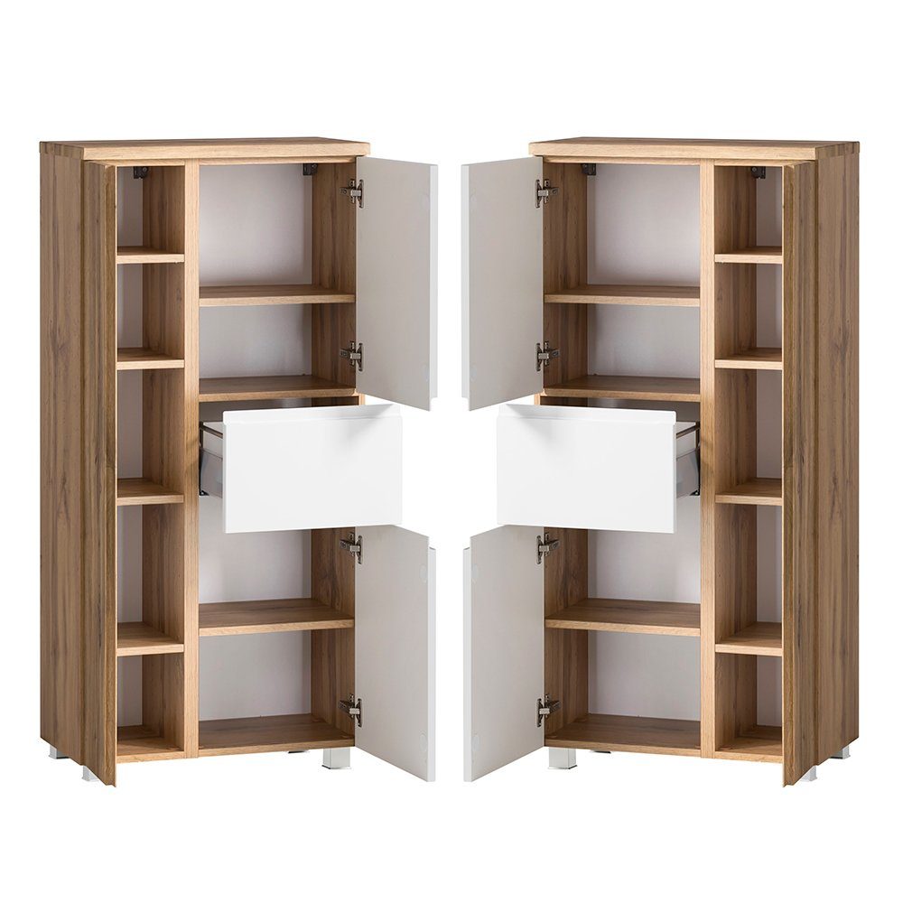 Lomadox Midischrank VASTO-03-WHITE Wotan Eiche Nb. mit weiß matt 40/130/35 cm