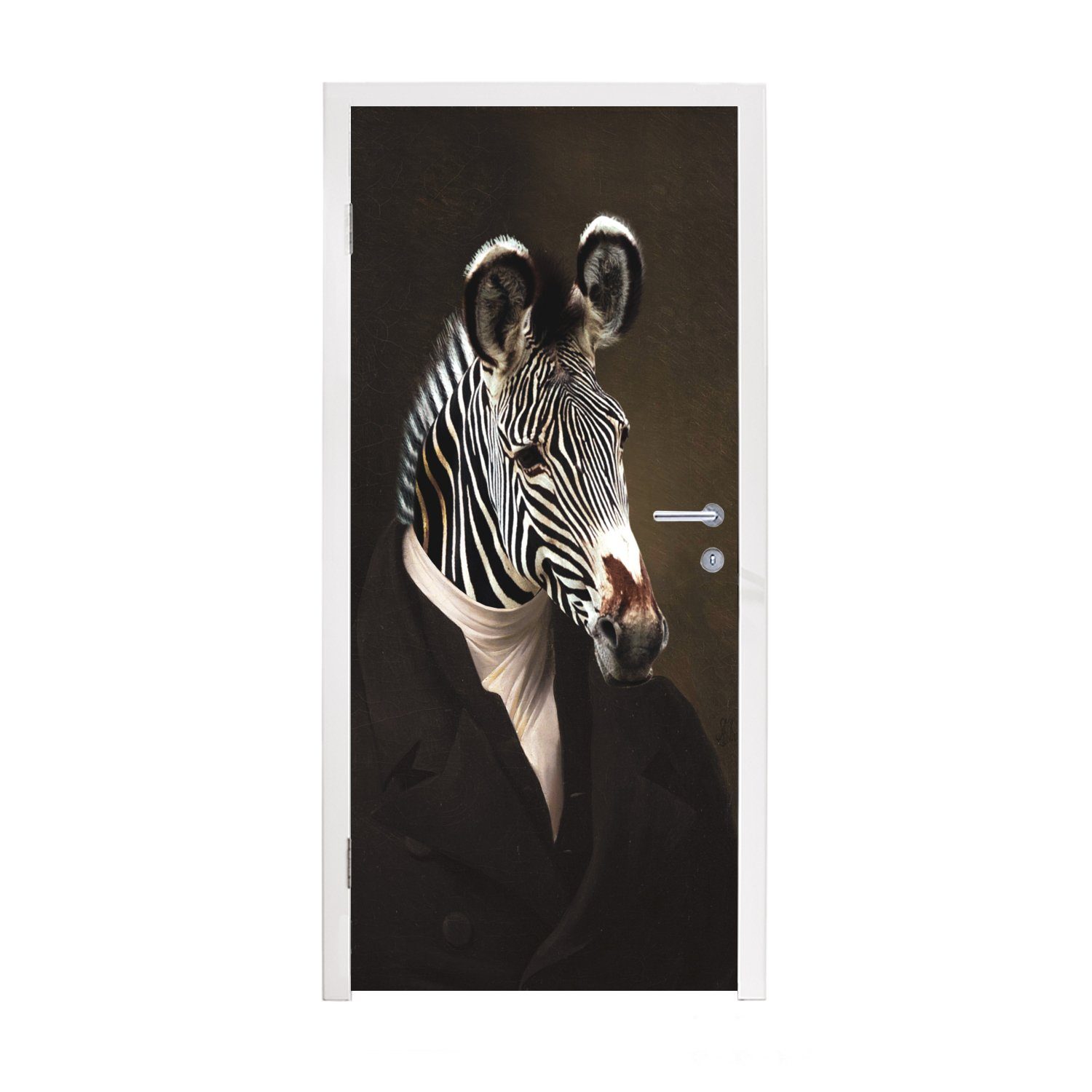 MuchoWow Türtapete Zebra - Kunst - Tierkopf, Matt, bedruckt, (1 St), Fototapete für Tür, Türaufkleber, 75x205 cm