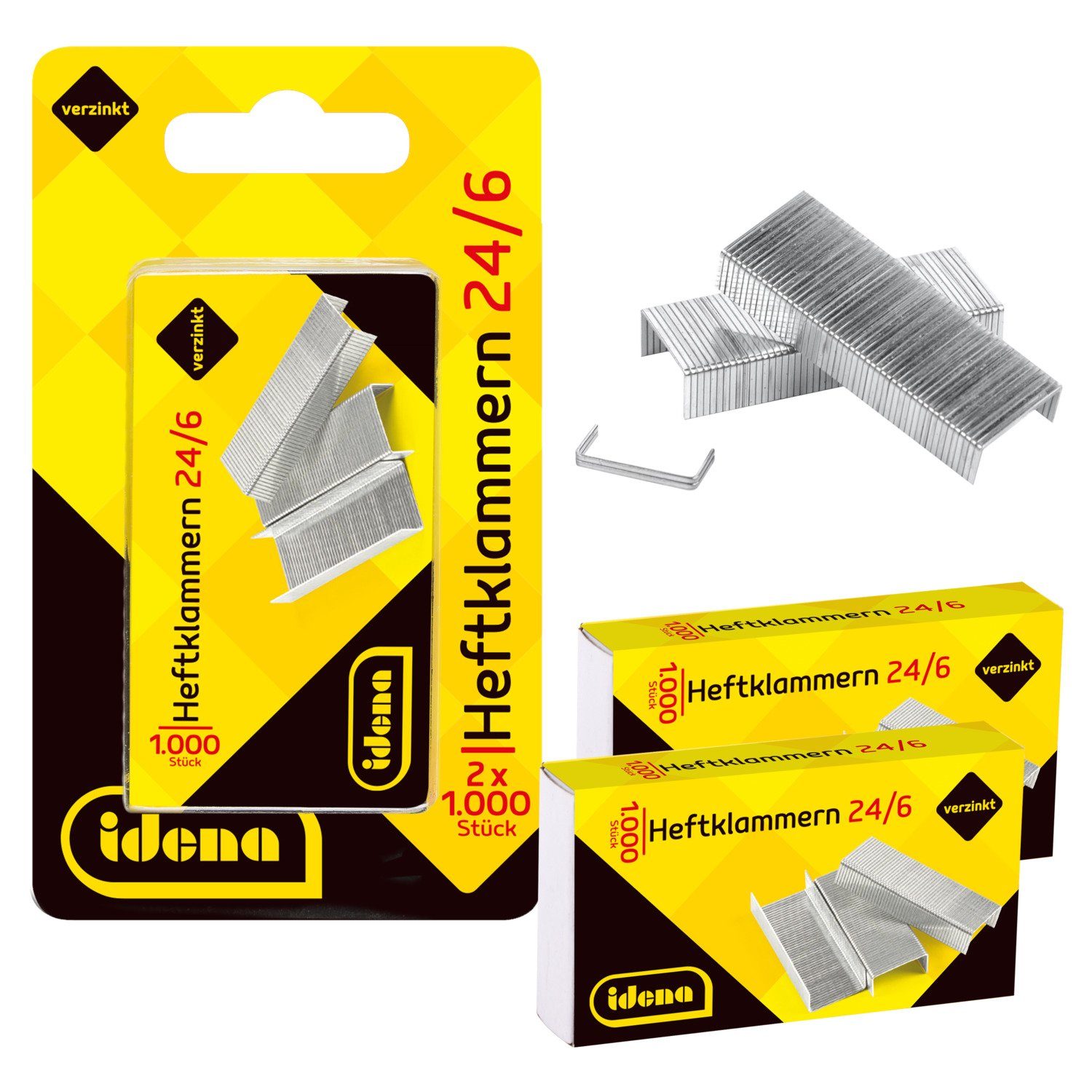 Idena Heftklammer Idena 12091 - Heftklammern, Größe 24/6, 2 x 1.000 Stück, verzinkt