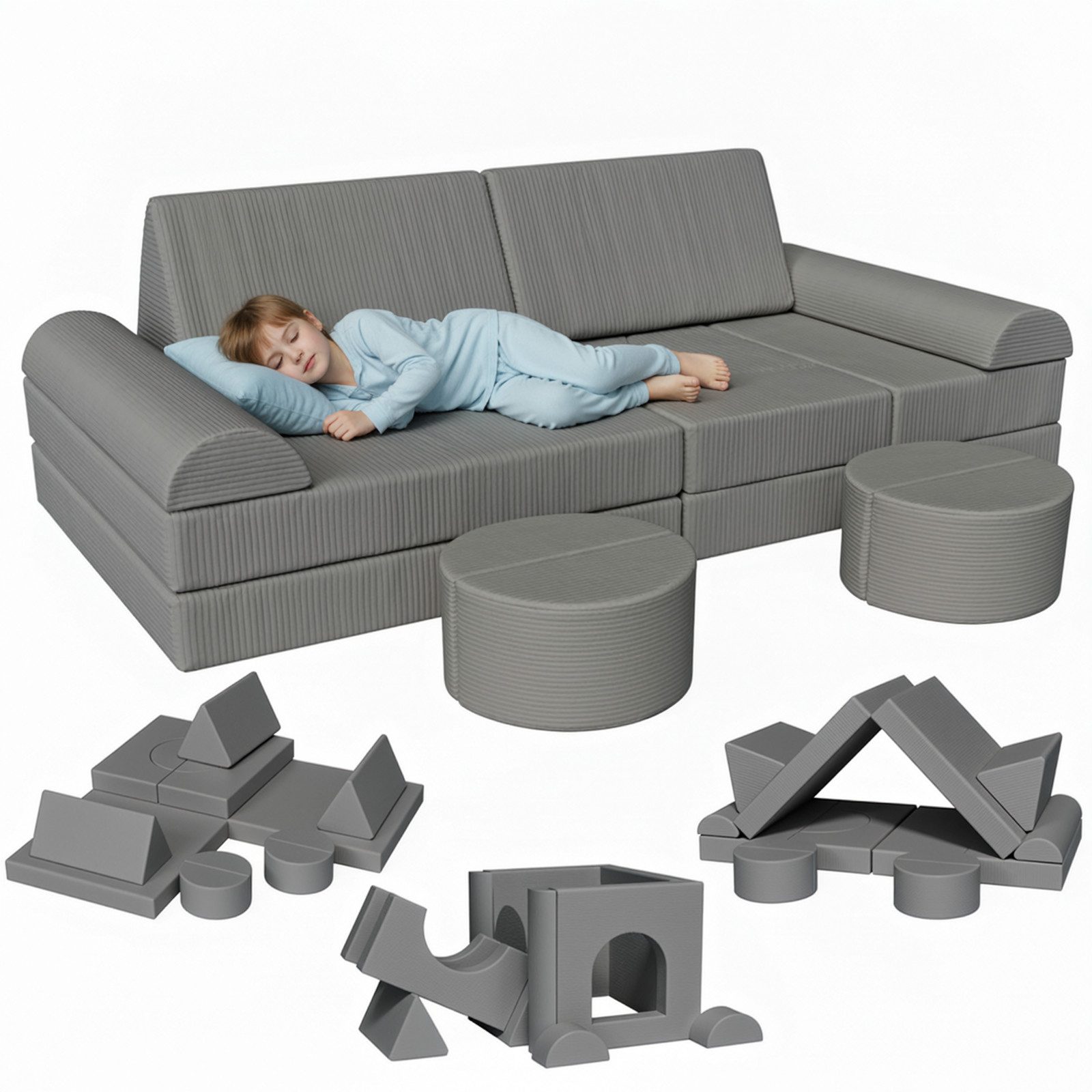 TLGREEN Kindersofa 15-teiliges modulares Kinderspielsofa aus Schaumstoff, abnehmbarer waschbarer Bezug, kinderfreundlich ohne scharfe Kanten, kreative Kuschelecke für Kinderzimmer & Kindergarten