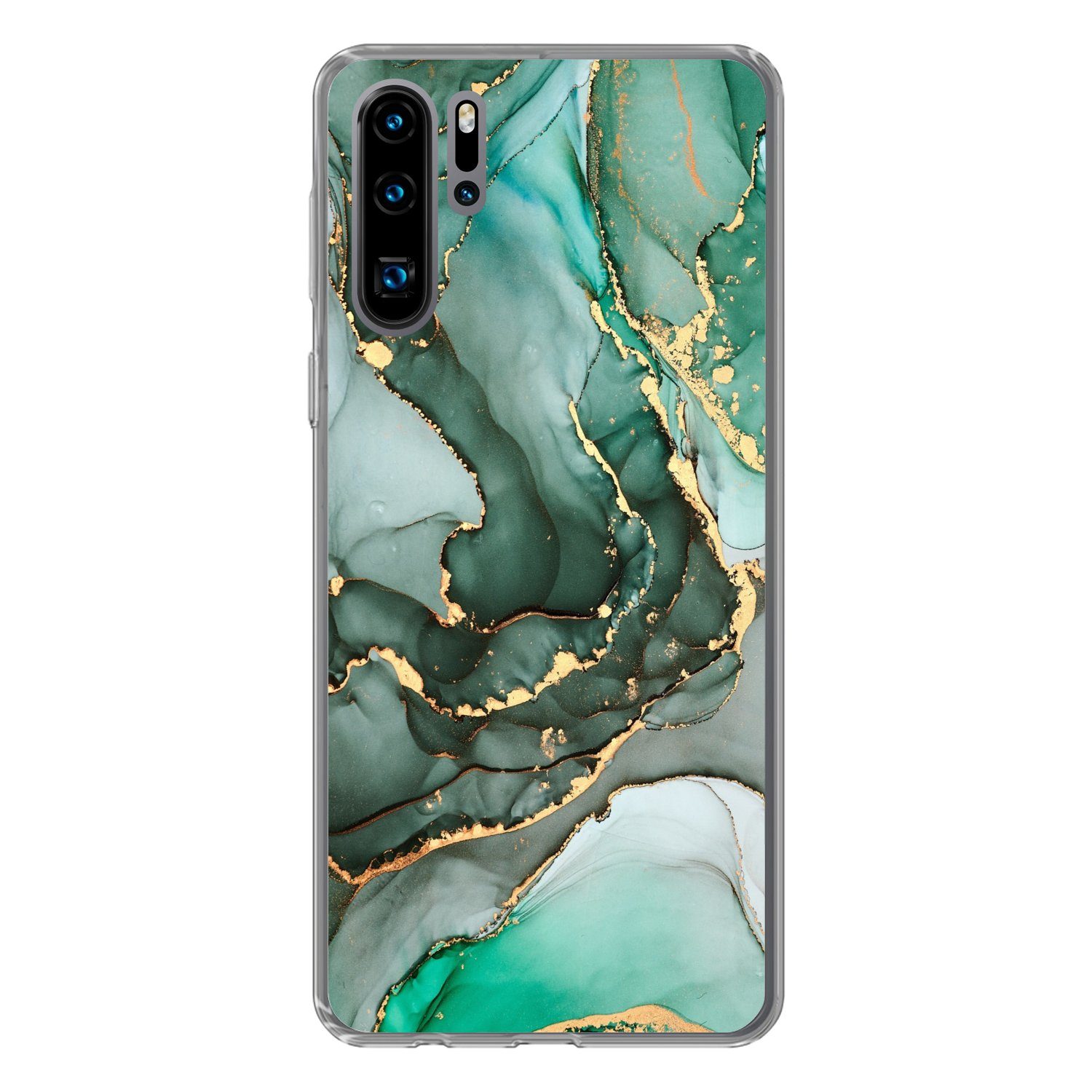 MuchoWow Handyhülle für Huawei P30 Pro Gold - Marmor - Grün - Luxus - Marmoroptik - Grau, Handy Case, Silikon, Bumper Case Dünn