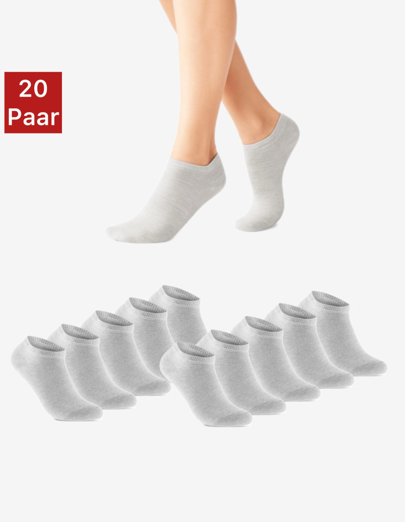 Kurzsocken aus Baumwolle 10-20 Paar, Damen & Herren ohne Naht, mit Komfortbund