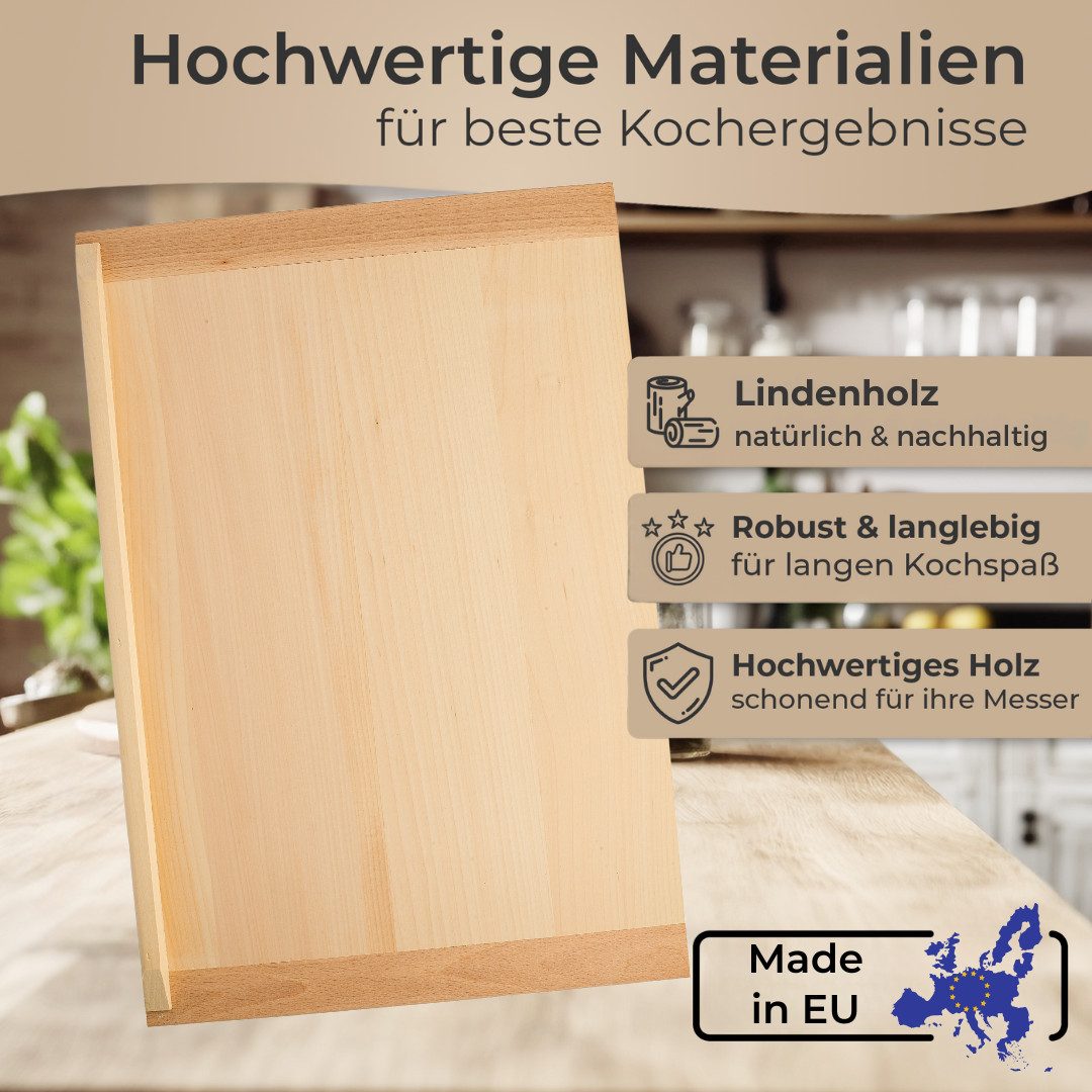 Topanbieter999 Backbrett Lindenholz 60x40 cm, 2 Anschlagleisten, Sicherer Halt beim Kneten & Ausrollen – Bild 4 von 5