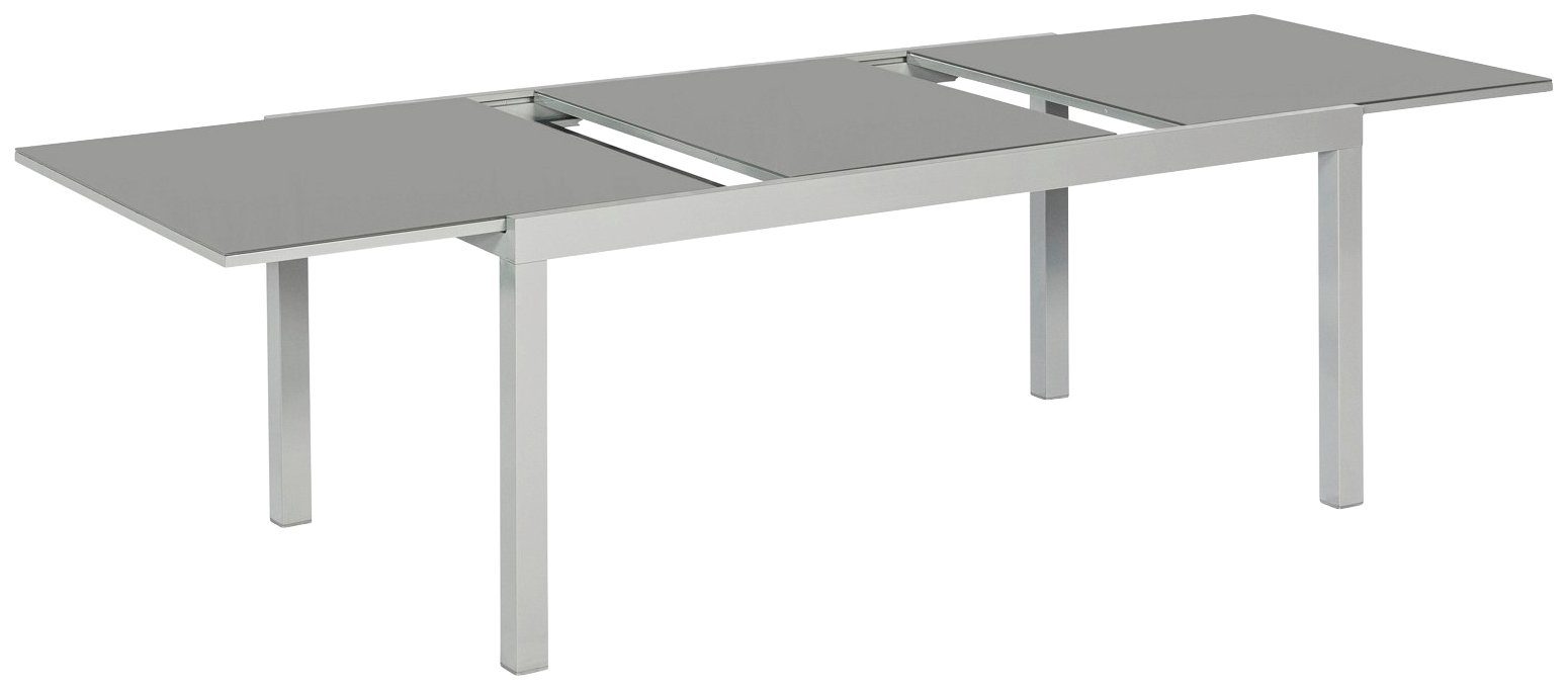 MERXX Gartentisch Ausziehtisch, BxT: 89,5x150/220 cm, silberfarben, graue Sicherheitsglasplatte
