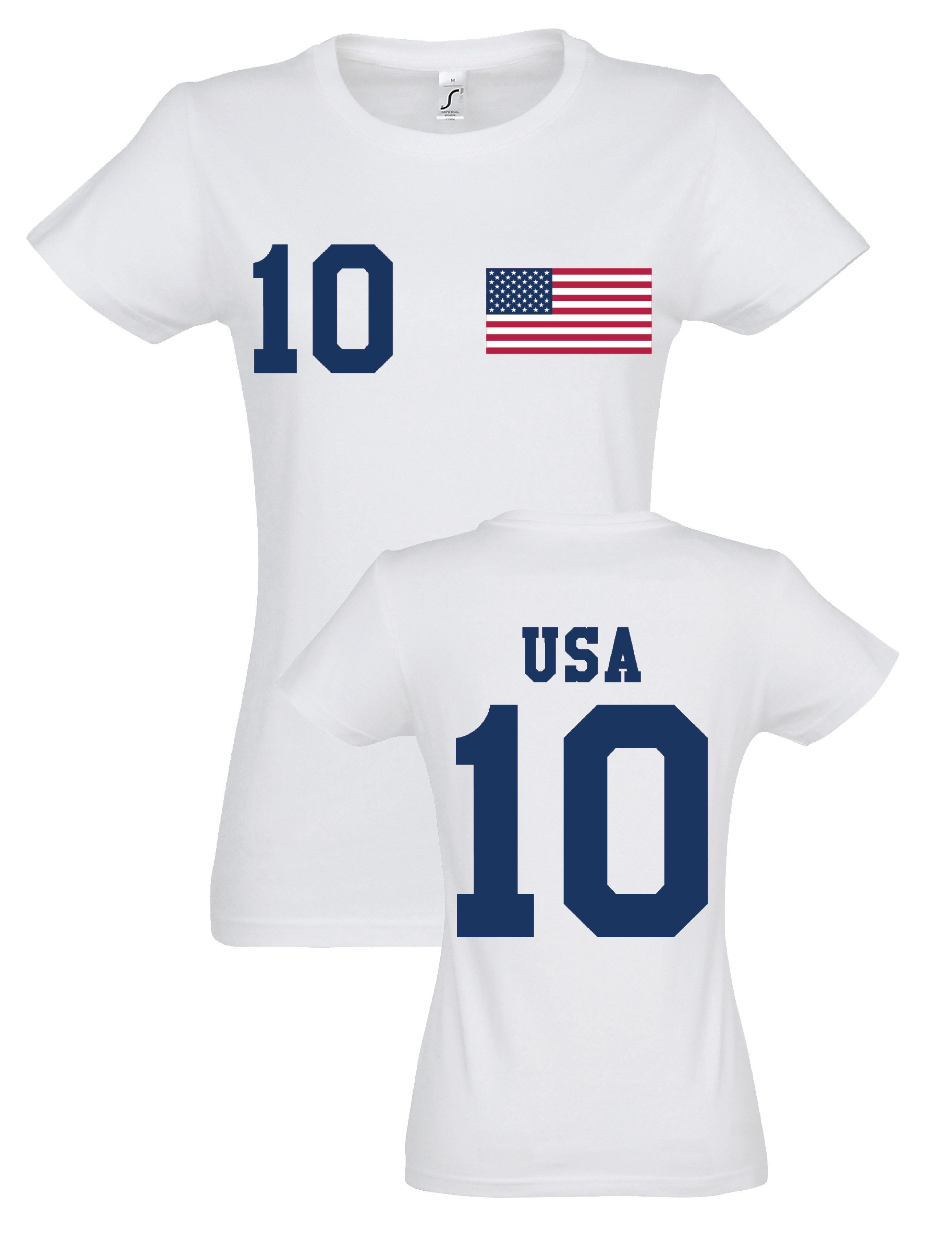 Print-Shirt "USA" Damen T-Shirt mit Fußball Print Geschenk Statement Frauen