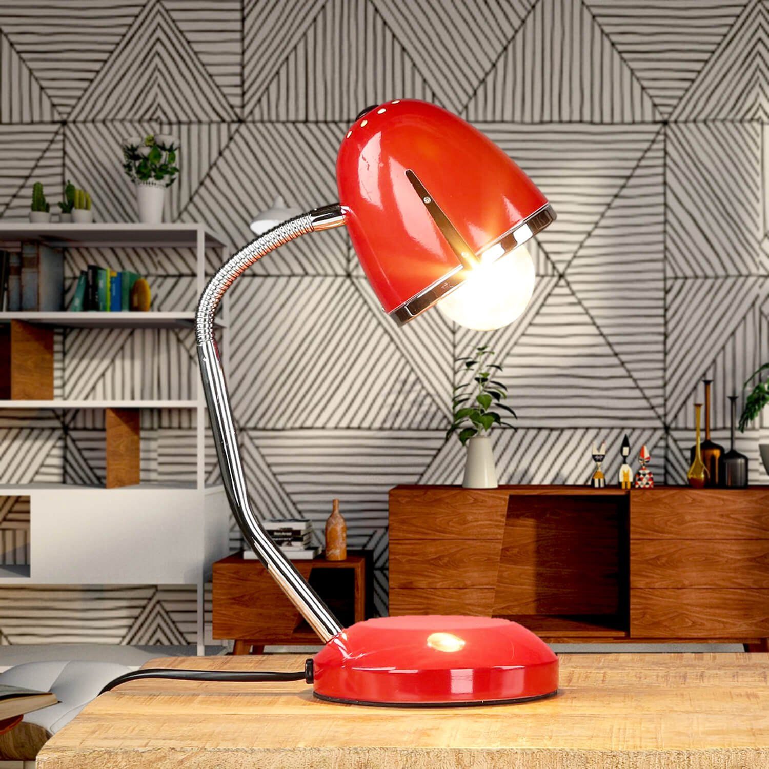 Licht-Erlebnisse Schreibtischlampe POCATELLO, ohne Leuchtmittel, Tischleuchte Retro Design Rot flexibel verstellbar E27 36 cm Metall
