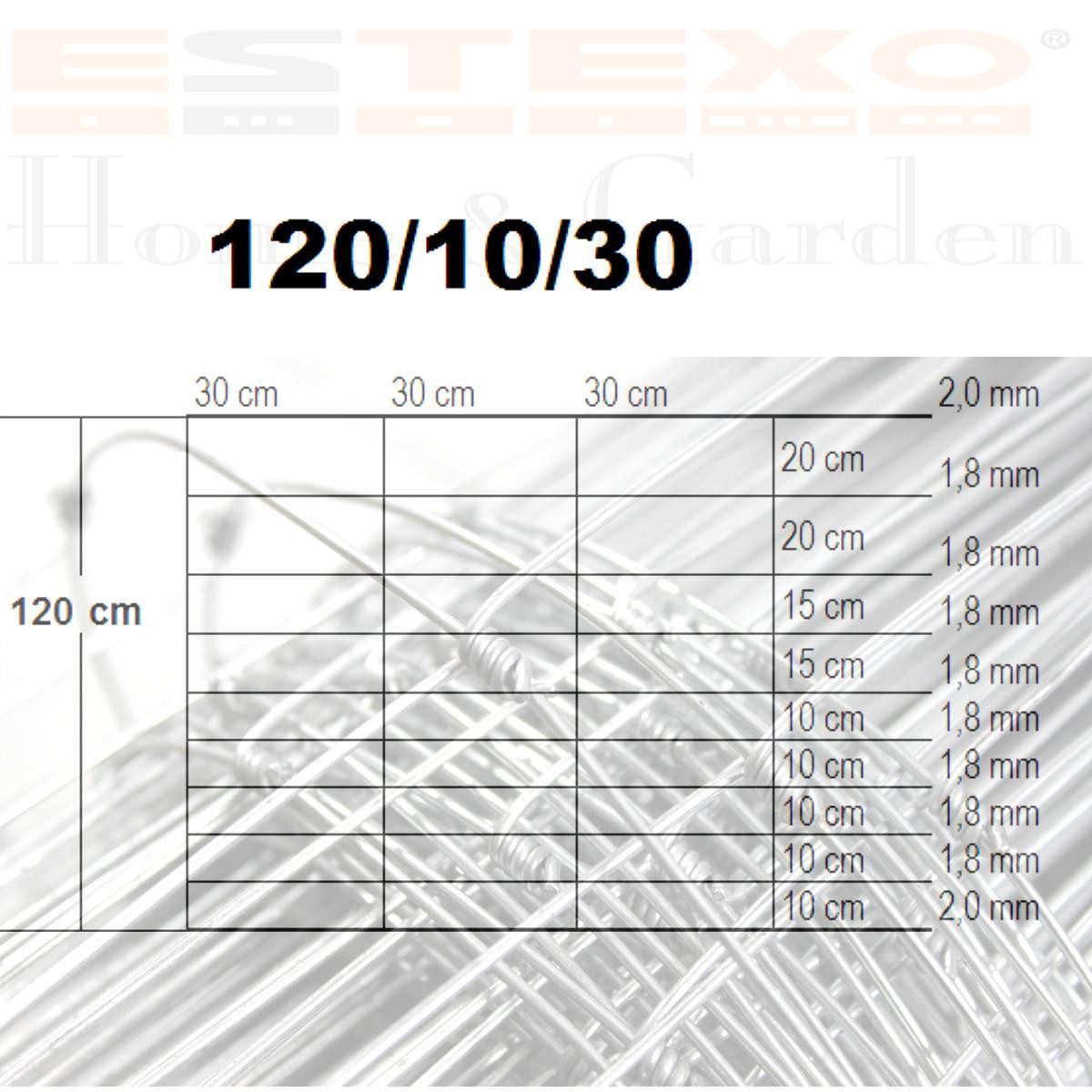 ESTEXO Gartenzaun Weidezaun Knotengeflecht Wildzaun 120/10/30 Draht Zaun 50 m Forstzau