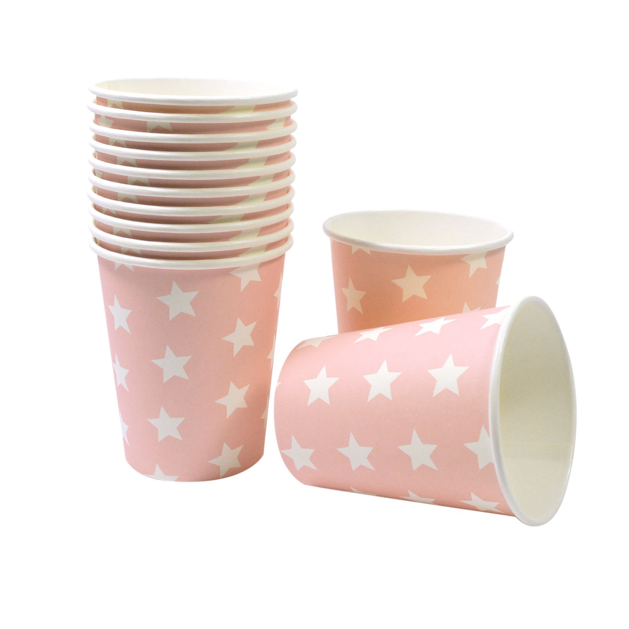Frau WUNDERVoll Одноразовая чашка 12 Pappbecher - rosa, weiße Sterne 240ml Одноразовая чашка, Pappe