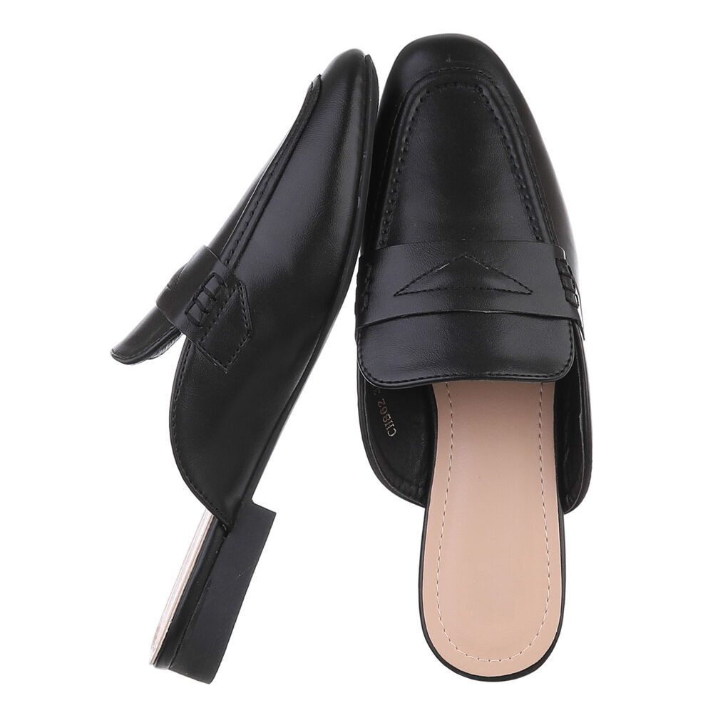 Ital-Design Damen Mules Freizeit Pantolette (88930378) Blockabsatz Pantoletten in Schwarz – Bild 2 von 5