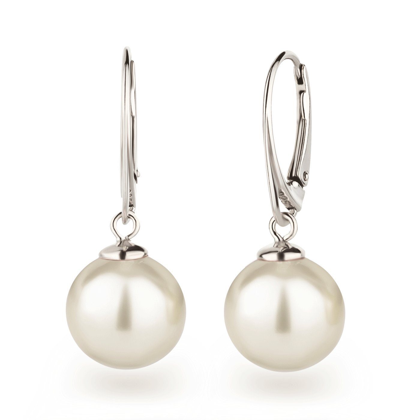 Schöner-SD Paar Ohrhänger mit Perle 12mm groß Perlenohrringe hängend, 925 Sterling Silber, Hänger