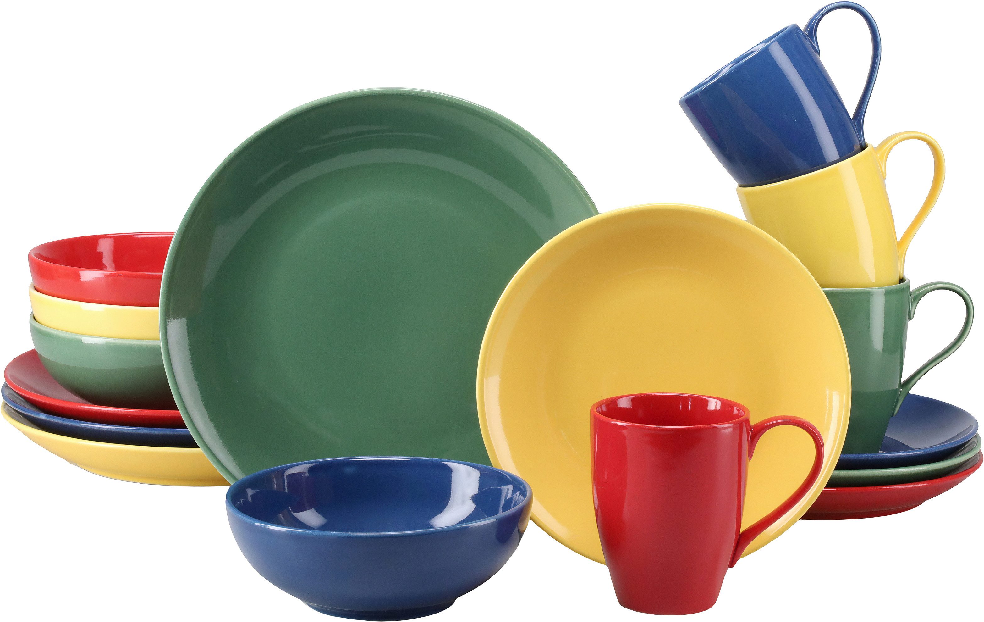 creaTable Kombiservice Joy, Geschirr-Set, 16-tlg. (16-tlg), 4 Personen, Steinzeug, Hochwertiges Steinzeug, Skandinavische Klarheit